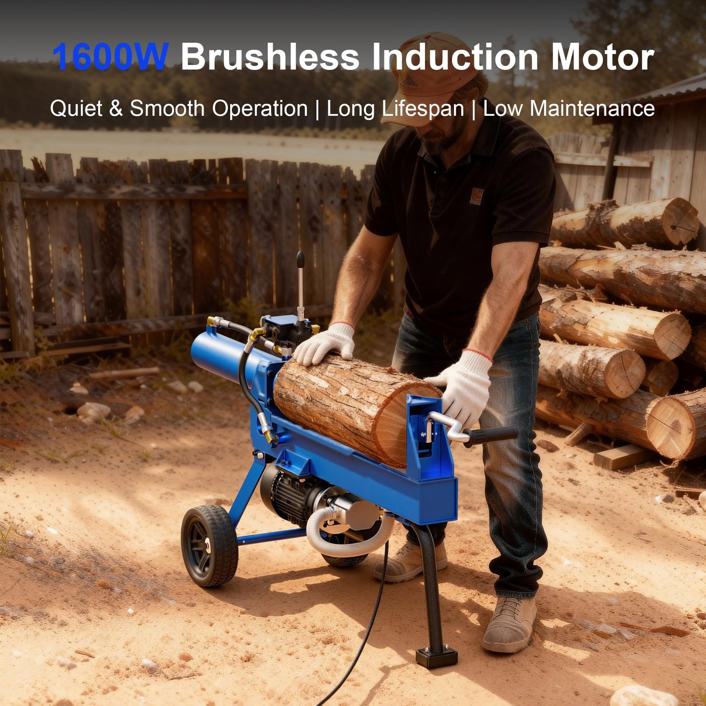 gasxcel 16-Ton Electric Log Splitters for Firewood 21" x 16", Low Noise 17.5Amp Wooden Firewood Splitter W/1600W Brushless Induction Motorm Hydraulic Pump, Electric Wood Splitter for Forestry