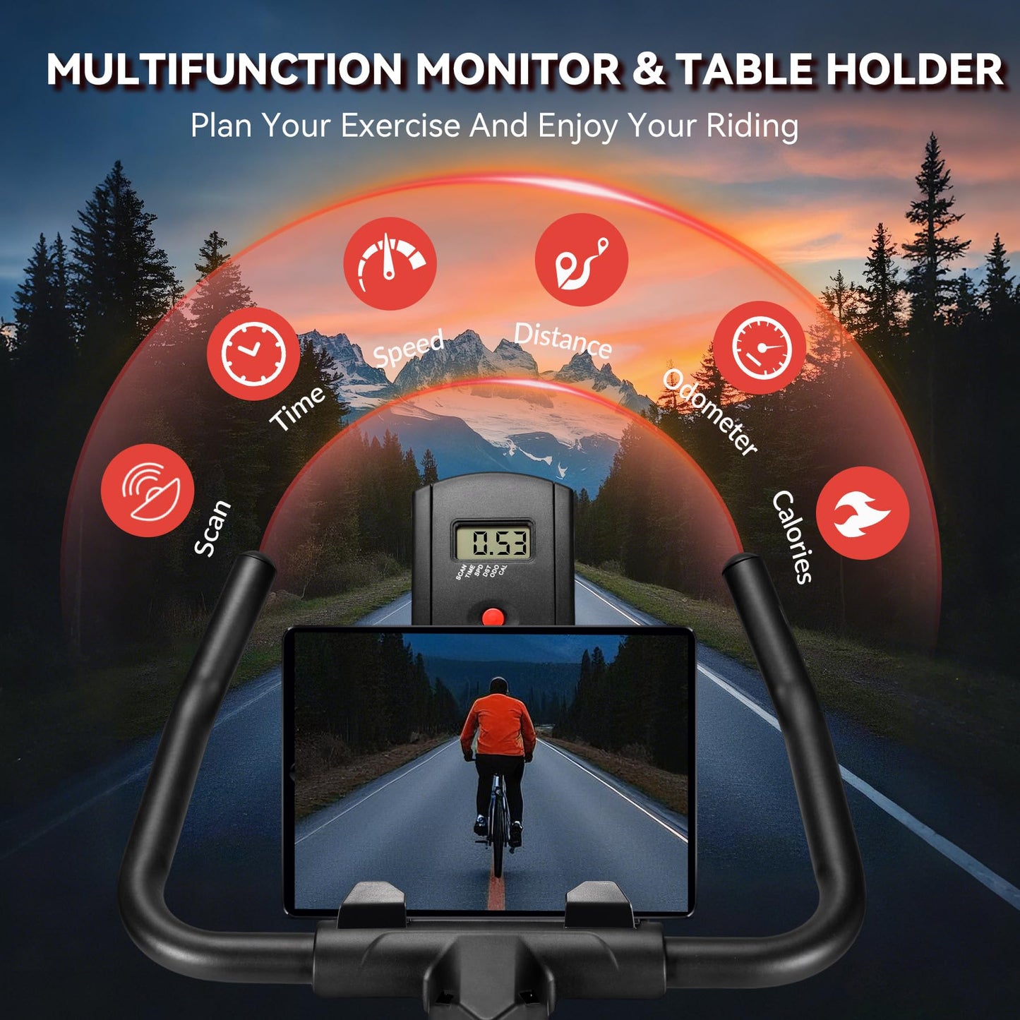 Exercise Bike, Wenoker Magnetic Resistance Stationary Bike for Home App Sync Indoor Bike with 350lbs Weight Capacity, Tablet Holder and Fitness Courses for Weight Loss[Black Red]