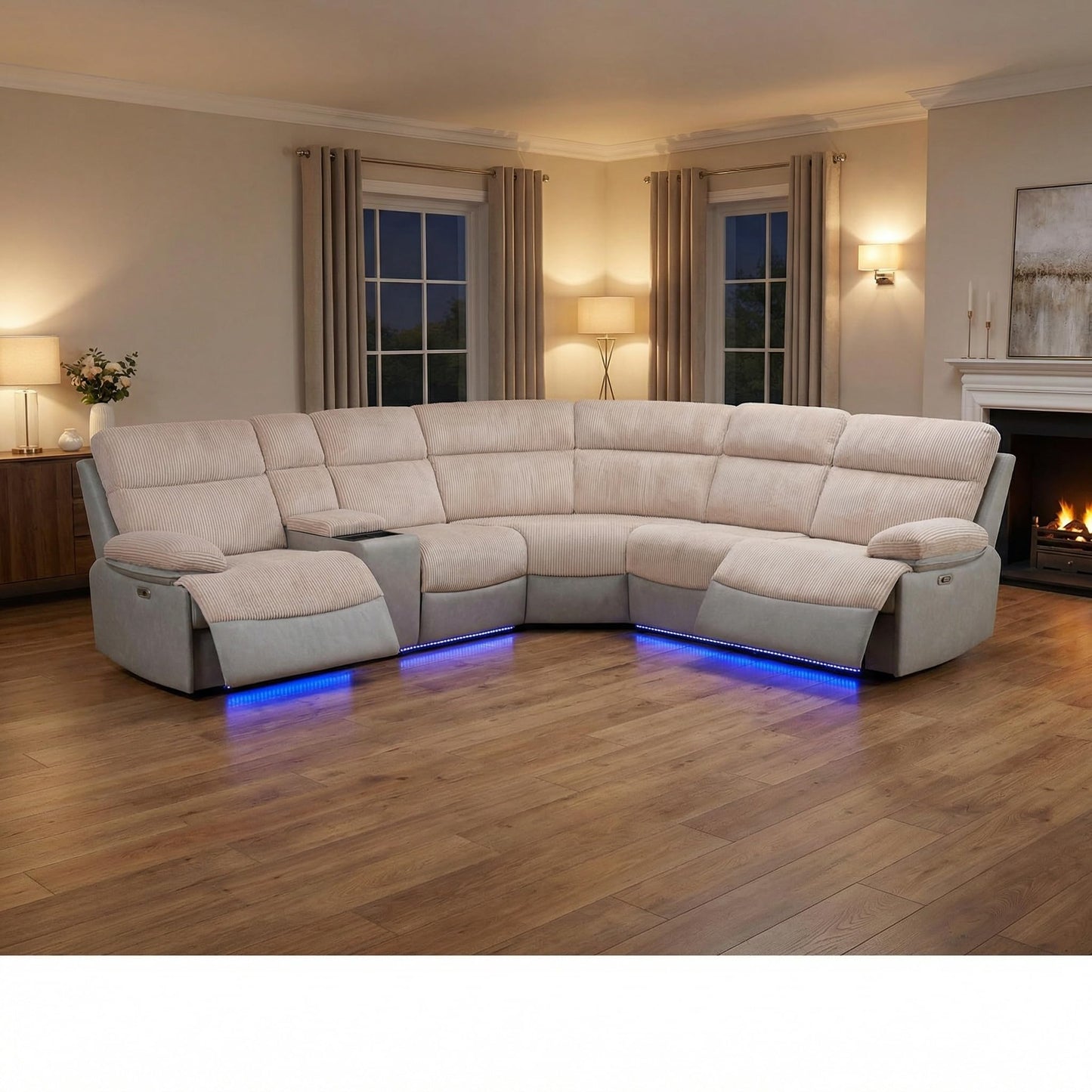 Trygoal Power Reclining Sectional Sofa Set, Modern L-Shaped Couch with Recliner, 4 Seat Power Reclining Sofa, Reclining Sectional Couches for Living Room, Home, Office, Leather, Off-White & Gray