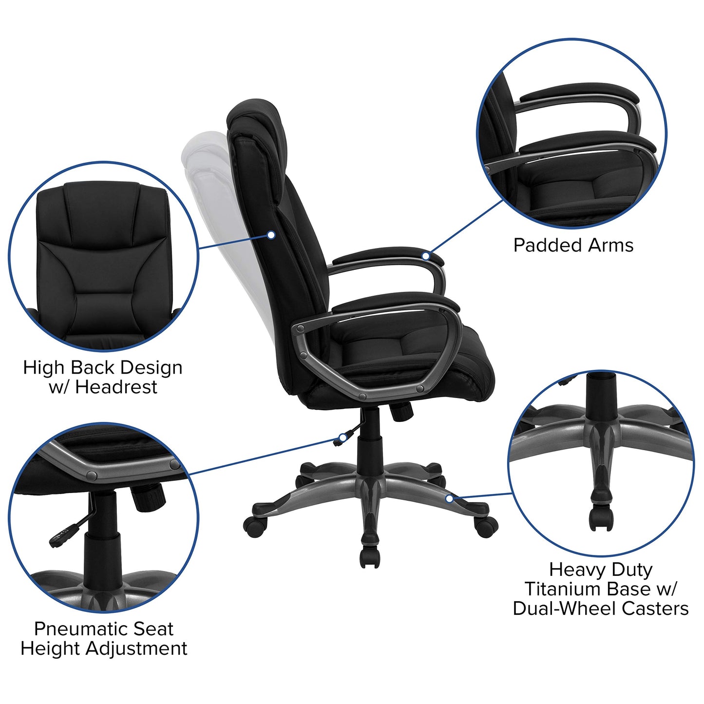 Flash Furniture High Back Black LeatherSoft Executive Swivel Office Chair with Arms 49.25 x 26.25 x 25