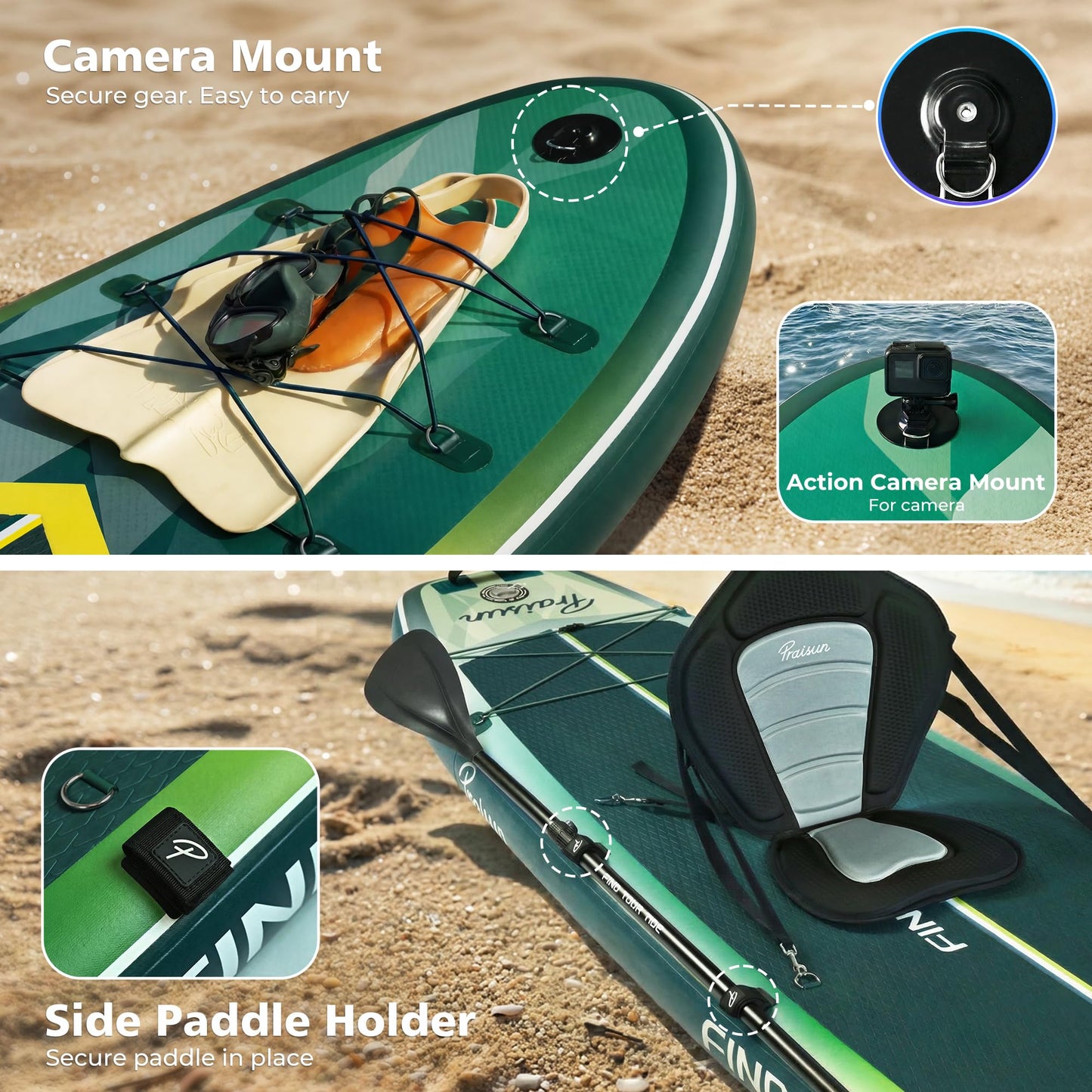 PRAISUN 12’ x 35” Inflatable Paddle Board, 450lbs Extra Wide Stand Up Paddleboard for Youth/Adults of All Skill Levels, Stable SUP with Seat & Full Kit, for Fishing, Yoga, Lake & Ocean, Green