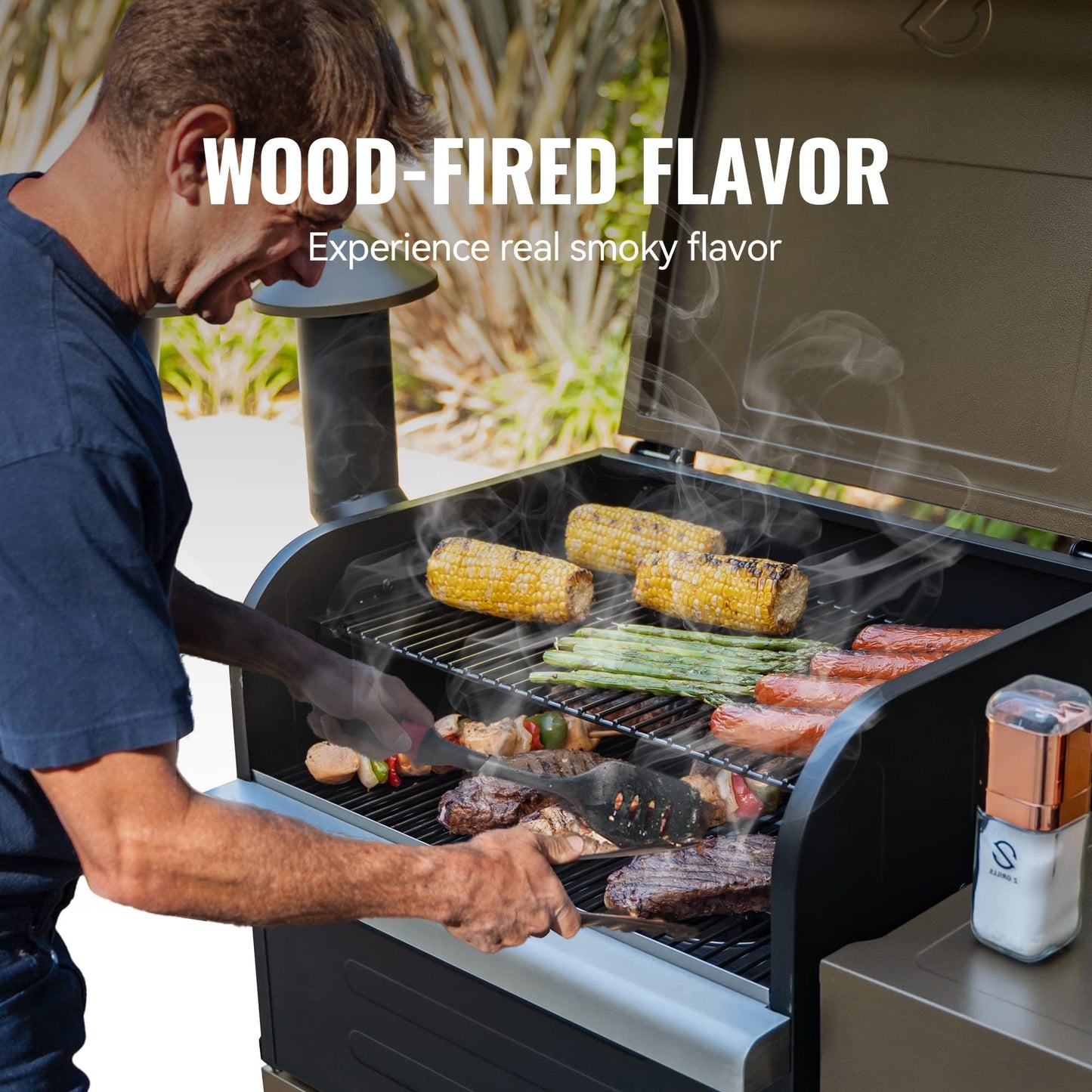 Z GRILLS 8-in-1 Outdoor BBQ Grill with PID 3.0 Controller, Wood Pellet Smoker, Auto Temperature Control, Huge Storage Cabinet Side Shelf with Tool Hooks, 572 sq in Cooking Area for Camping Party