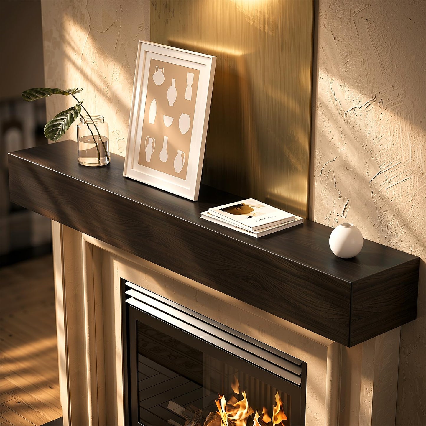 telkener Fireplace Mantel Handcrafted Wall-Mounted Floating Mantel Shelf Decoration Wood Fireplace Mantels Suitable for Living Rooms,Bedrooms, Tvs, Bookshelves.(Retro Walnut,60" L x 8" D x 6" H)