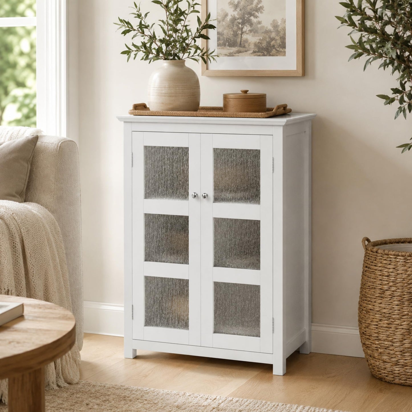 Teamson Home Conner Freestanding Two-Door Floor Storage Cabinet with 2 Adjustable Shelves, White