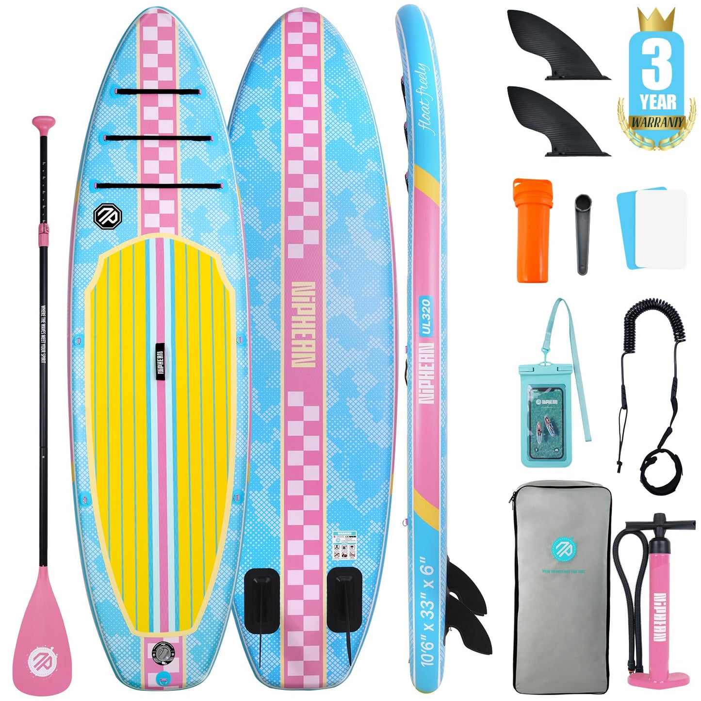 Niphean Inflatable Paddle Board 10'6" Ultralight Stand Up Paddleboard with SUP Accessories Non-Slip Deck Portable Lite Paddle Board Ultimate Stability for Youth&Adults Long-Distance Adventure