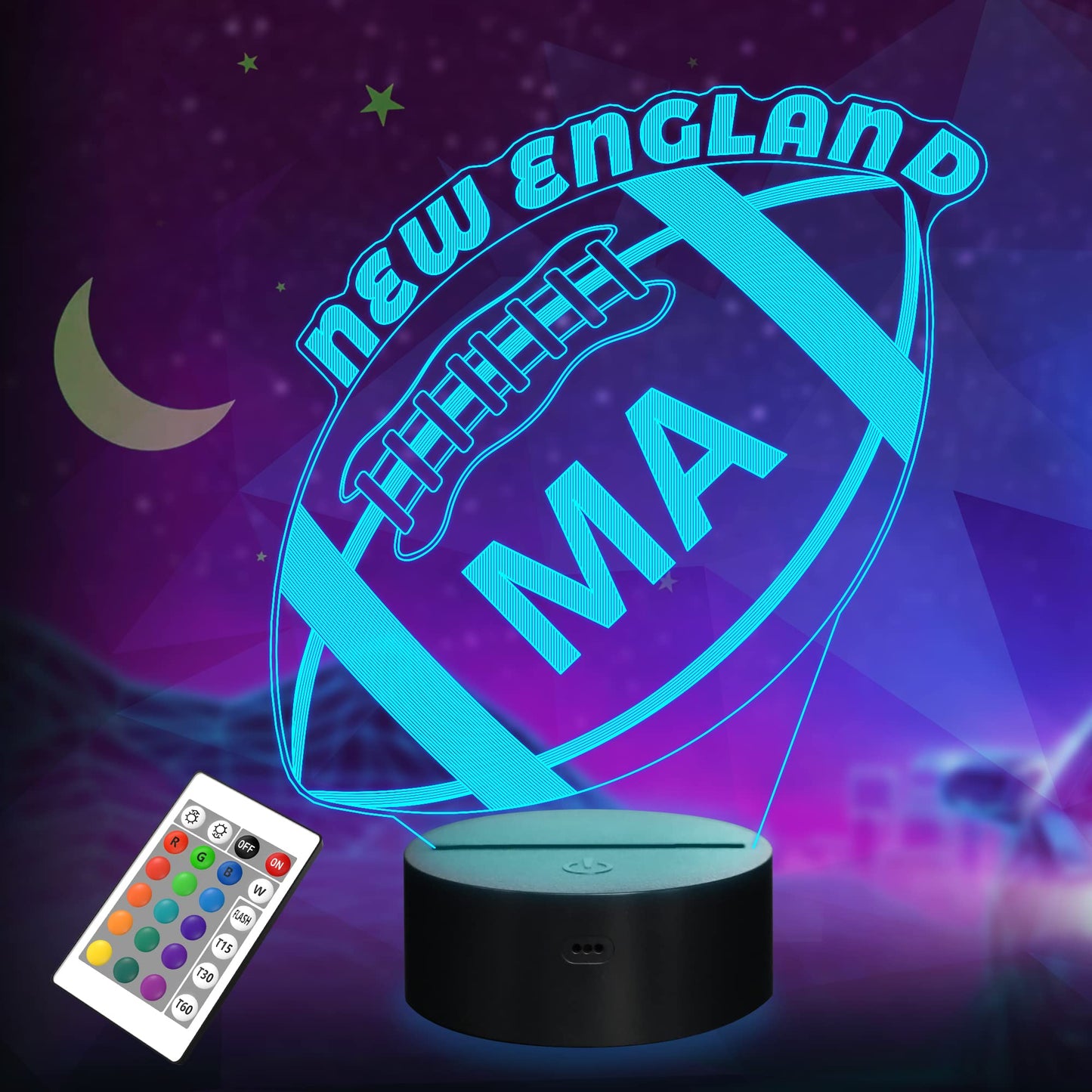 Lightzz 3D Football Night Light, Remote Control, 16 Colors, Acrylic, New England Multicoloured, Model FS-XXXYYY