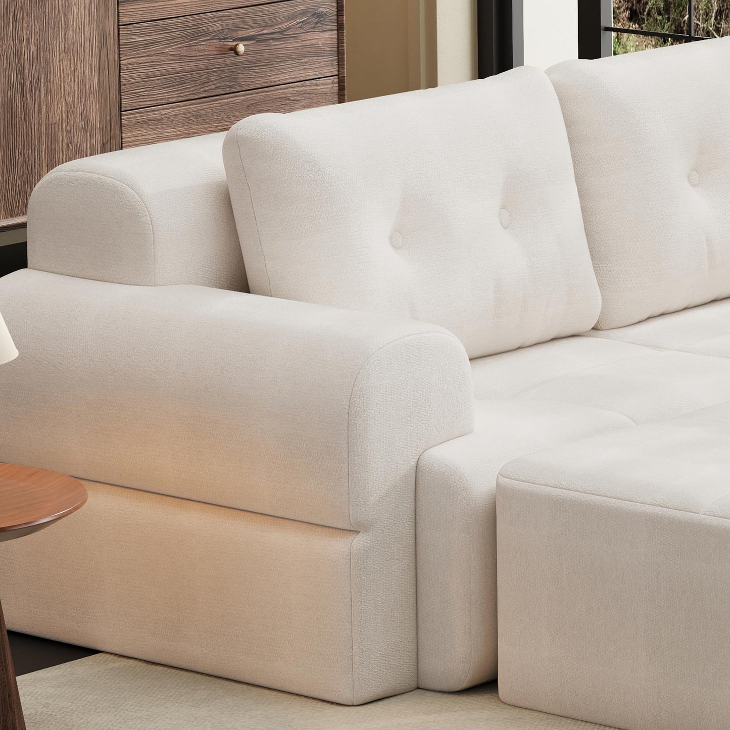 112" Compressed Boneless Sectional Sofa with Movable Ottoman Convertible L Shaped Modular Corner Couch for Living Room - Oversized Cloud Couches W/Tufted Cushions and Deep Seat