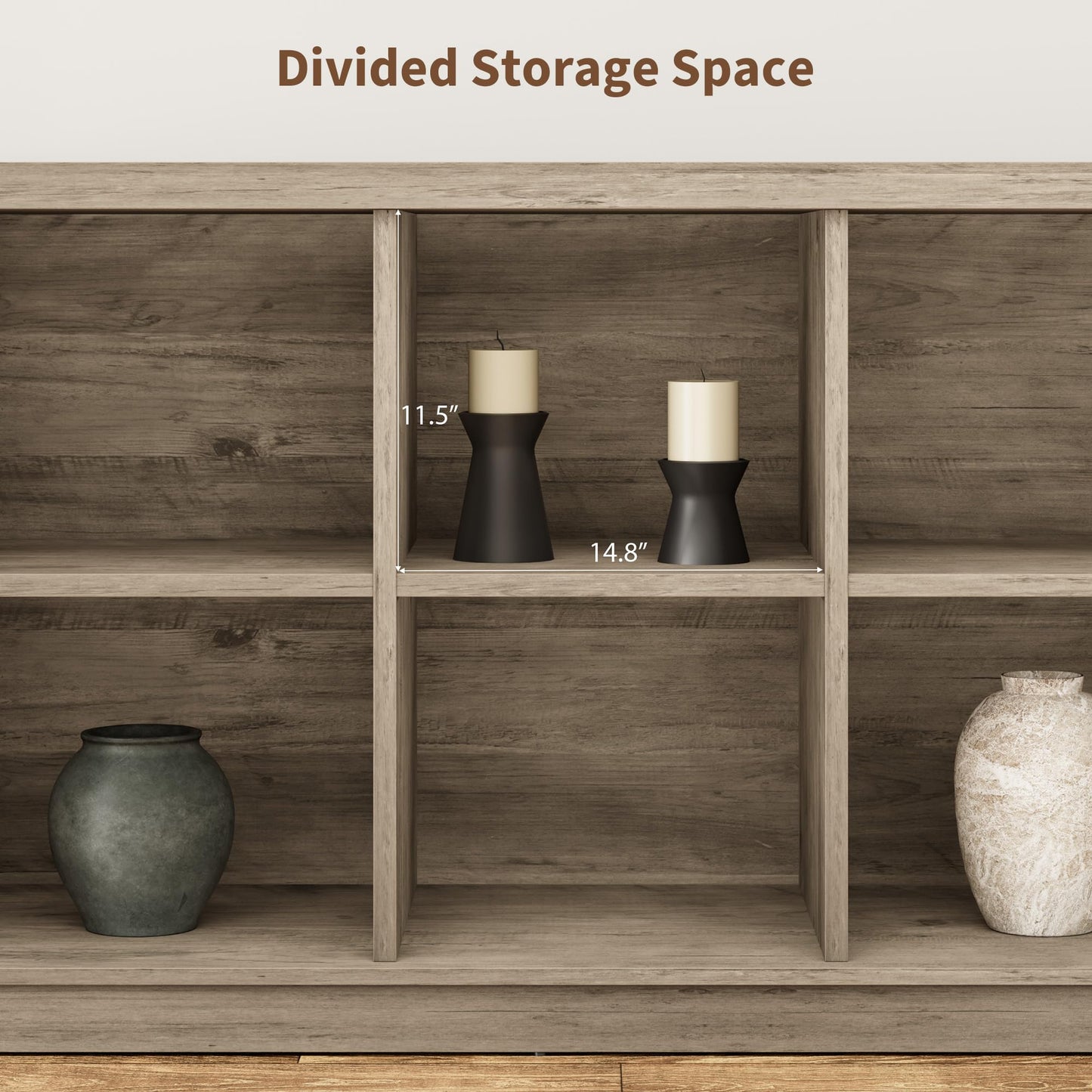 Garvee 8 Cube Storage Organizer Bookshelf, Farmhouse Horizontal Bookcase, 62 in Long Low Bookshelf, Wood Storage Bookcase for Living Room, Entryway, Home Office, Grey