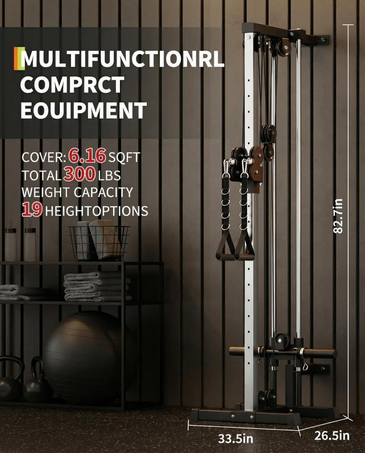 Wall Mount Cable Station, 18 Position Height Adjustable LAT Pulldown Machine with Dual Pulley System, Cable Crossover Machine for Home Gym