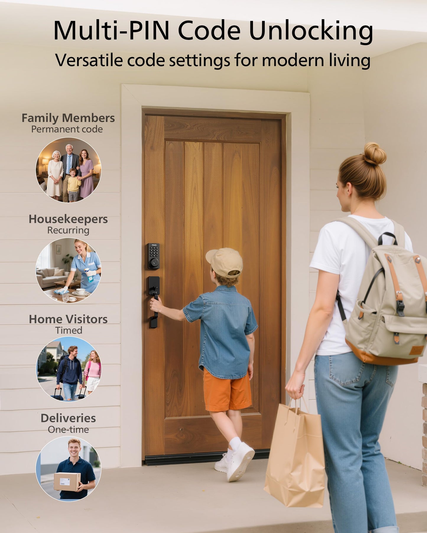 Philips Wi-Fi Smart Door Lock with Handle Set, Keypad Deadbolt for Front Door, Fingerprint Keyless Entry Door Lock with App Remote Control, IP53 Waterproof, Auto Lock, Security Easy Installation