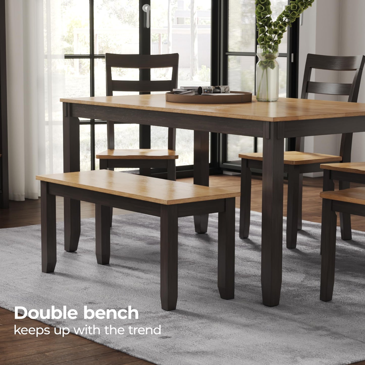 Signature Design by Ashley Gesthaven Casual Dining Table, Bench and 4 Ladderback Chairs, Seats 6, Wood, 36" W x 60" D x 30.25" H, Light Brown & Dark Brown
