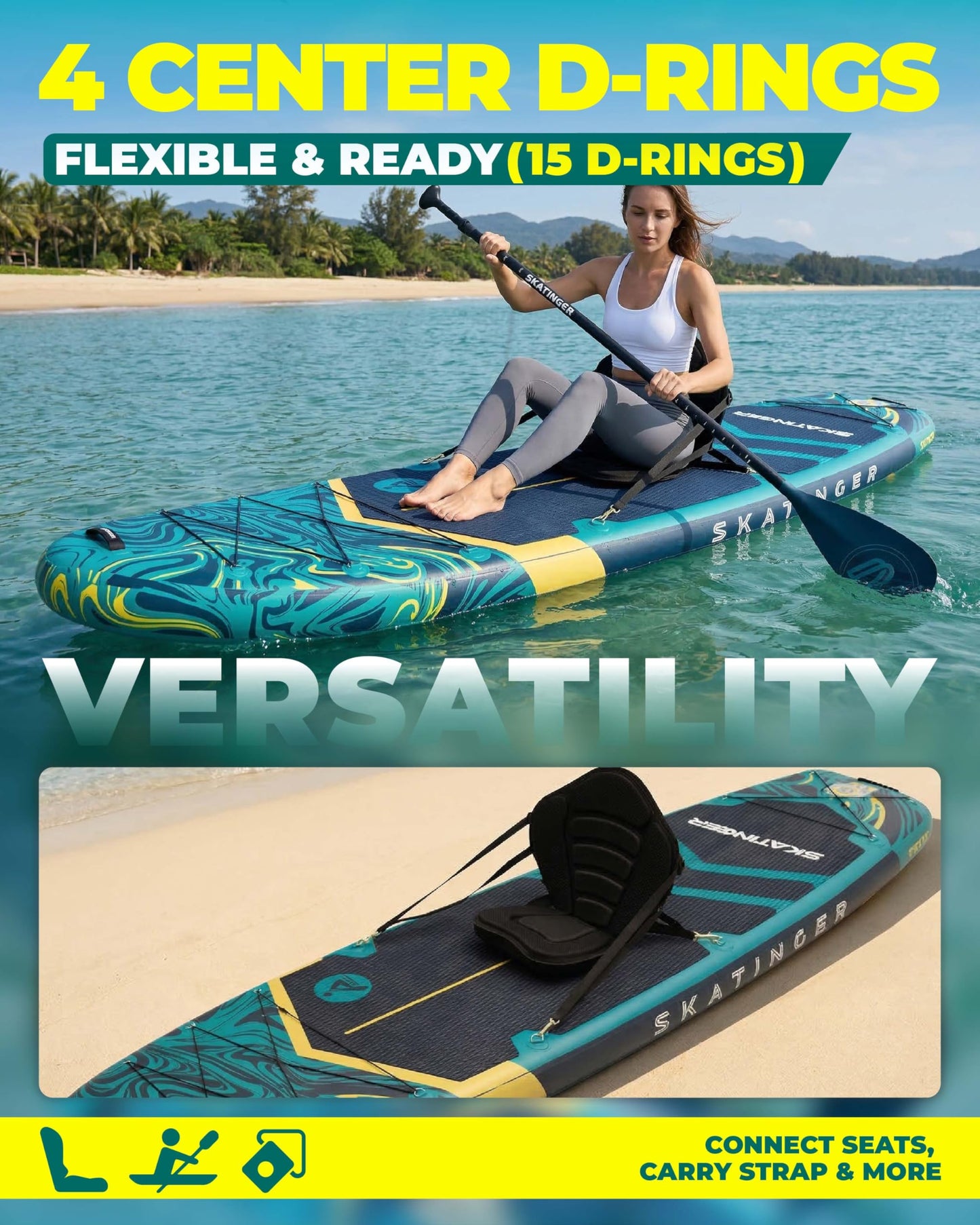 Skatinger 11'6×35" Super Wide Inflatable Paddle Board, Ultra Stable Stand Up Paddleboards for 450lb/3 People/Family/Big Size w/Shoulder Strap, 100L Backpack, Ultra-Light All-Round Sup Board