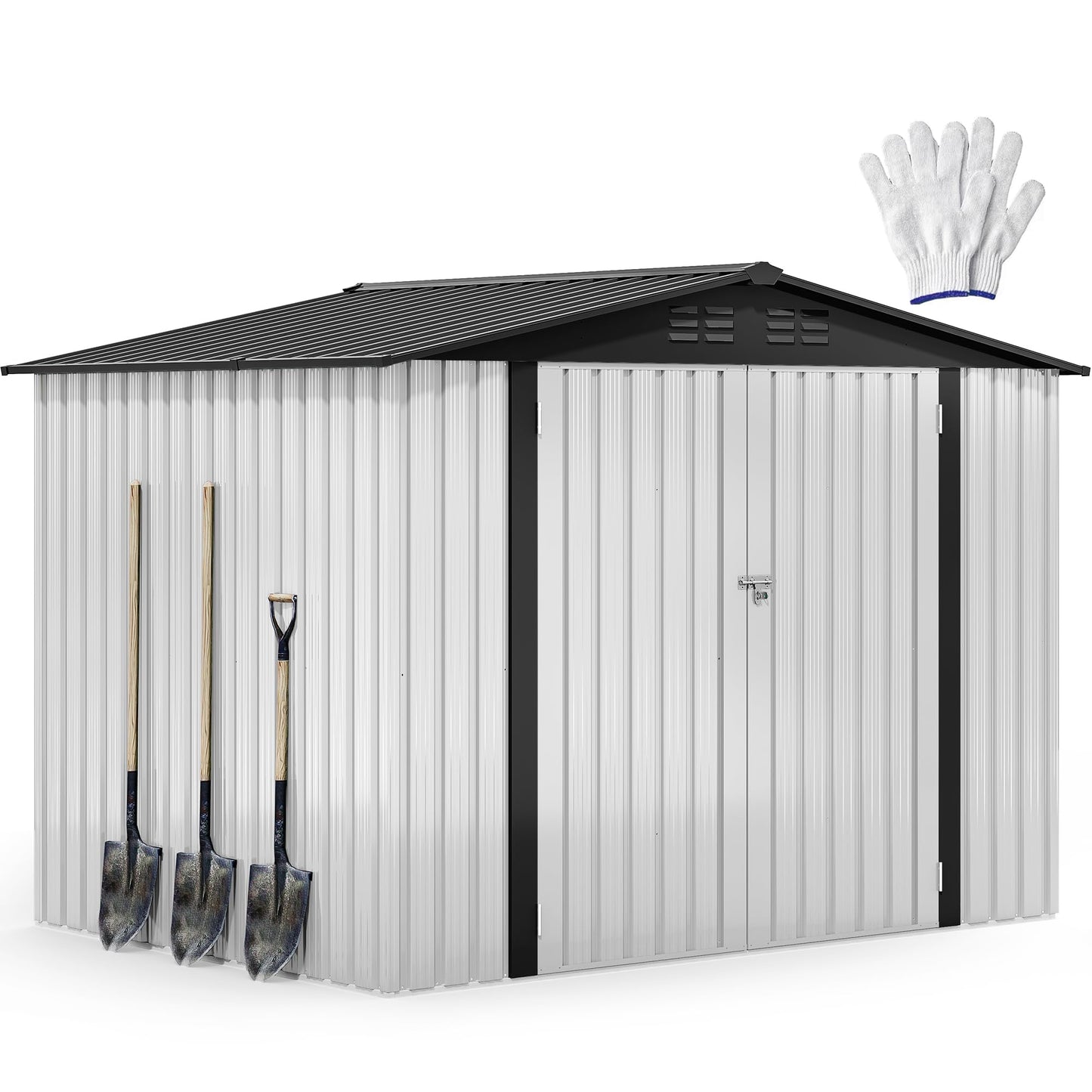 DWVO 7x5ft Metal Outdoor Storage Shed, Waterproof Tool Shed Heavy-Duty Storage Unit with Lockable Door and Vents, Ideal for Bicycles, Tools, Lawnmowers, Backyards, Patios, Lawns - White