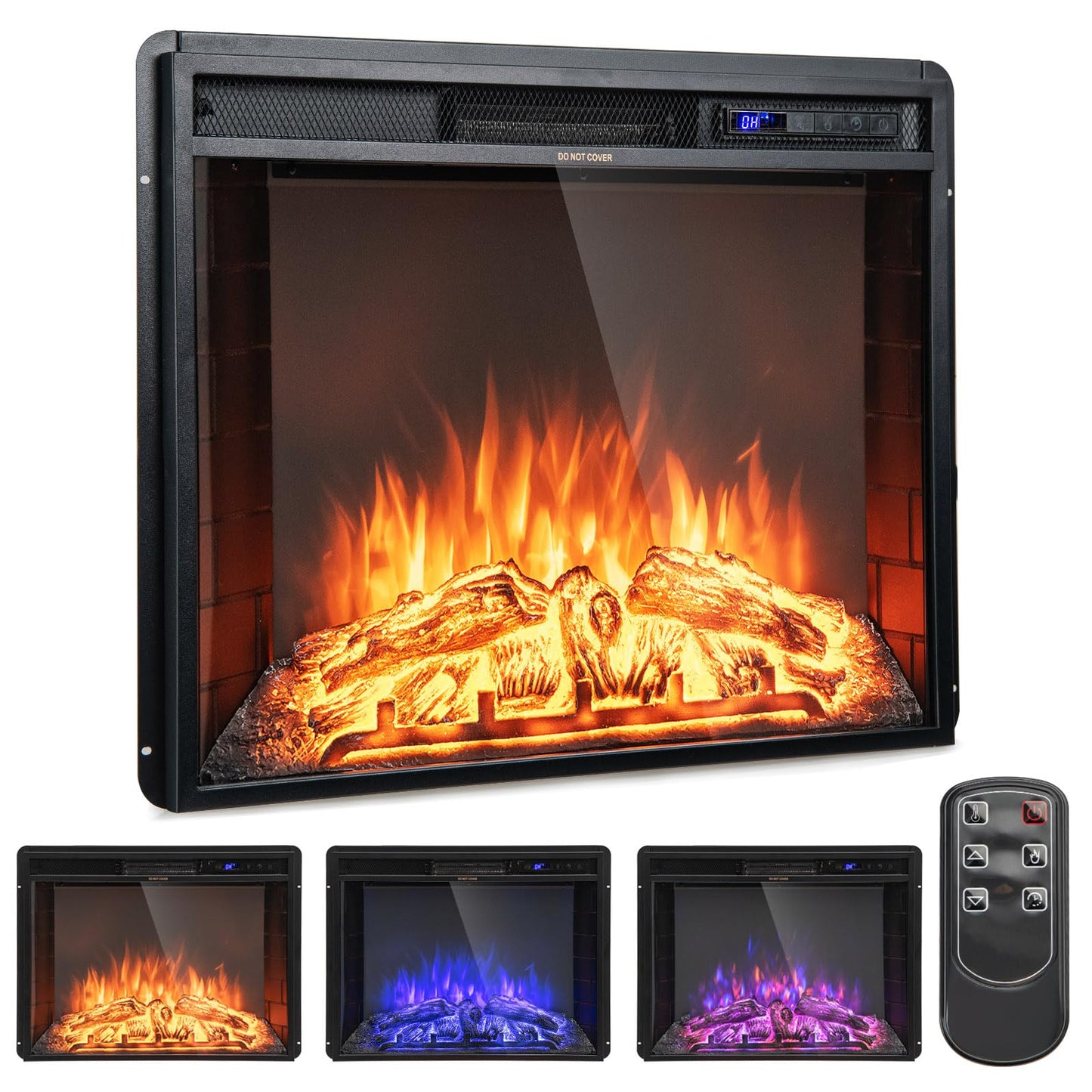 Tangkula Recessed Electric Fireplace, 26 Inch Fireplace with Adjustable Flame Brightness, LED Screen & Remote Control with Timer, Overheating Protection, 750W/1500W Fireplace Heater