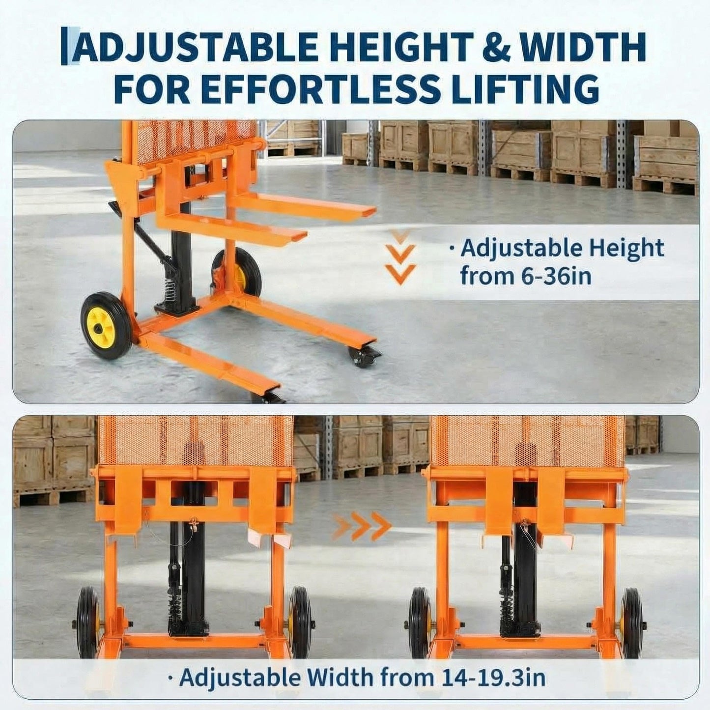 450LBS Hydraulic Material Lift Dolly-Adjustable Manual Fork Winch Stacker,Pallet Truck Fork Lift Dolly Cart with Removable Platform, 36" Max Lift