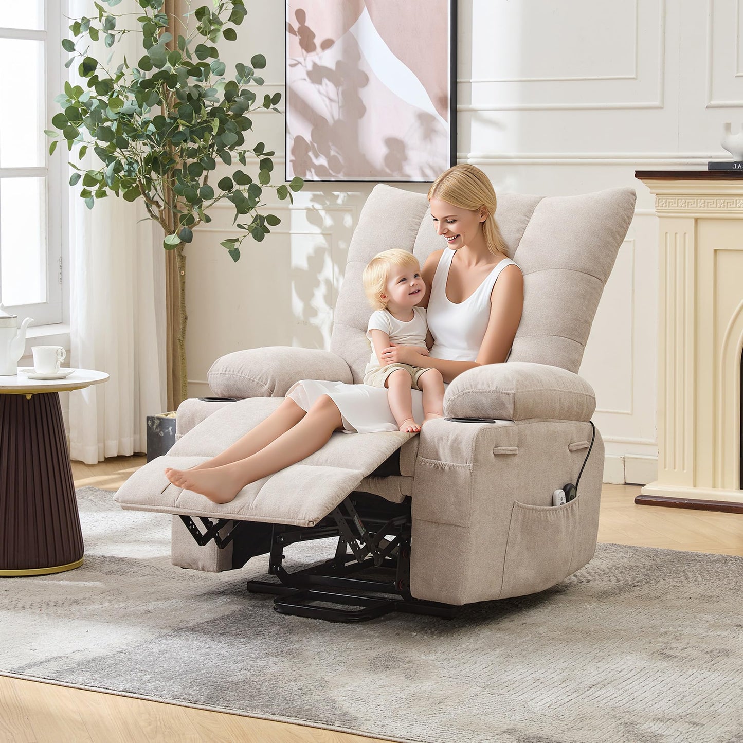 Power Lift Recliner Chair for Elderly - Electric Massage & Heat Recliner with 45° Assist Stand, Oversized Living Room Sofa with Soft Padded Upholstery, Side Pocket & Cup Holders for Living Room