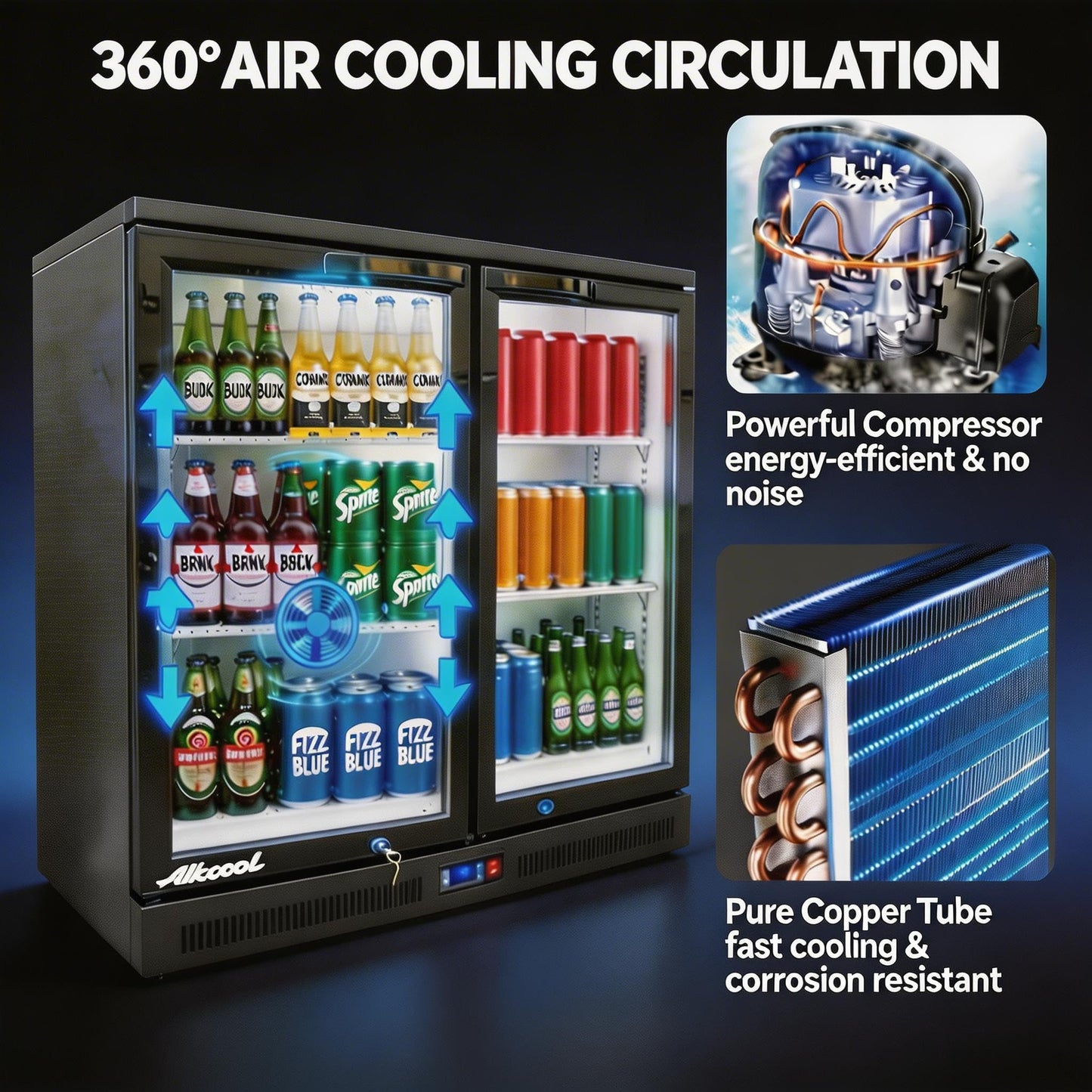 NAFCOOL Back Bar Cooler Under Counter Beverage Refrigerator, 7.5 Cu Ft Undercounter Fridge,2 Door 36 inch Commercial Beer Built-In Cooler with LED Light Adjustable Shelves Safety Locks,ETL Approval