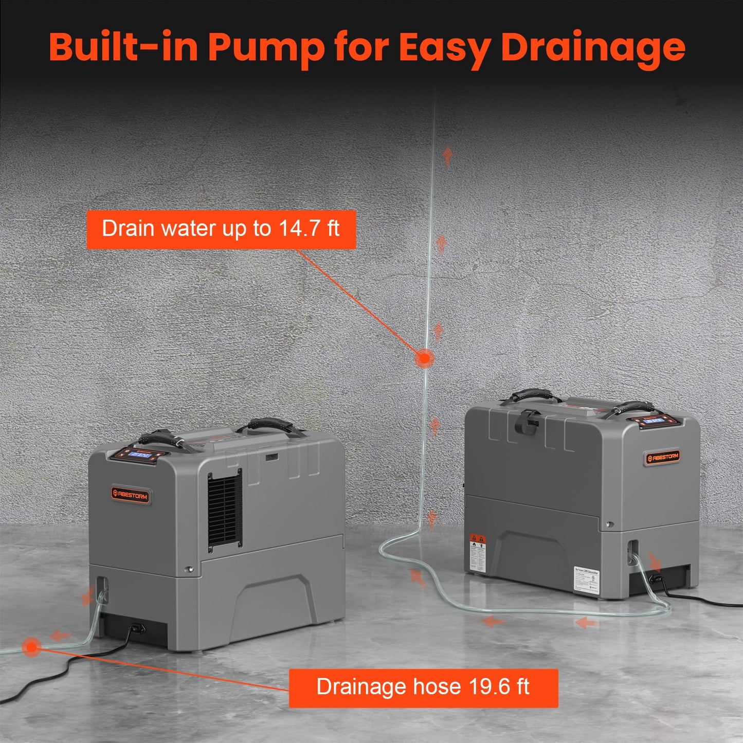 Abestorm LGR85 180 Pints Commercial Dehumidifier with Pump, Industrial Dehumidifiers for Basement Crawl Space Warehouse, Auto Defrosting, Memory Starting, 5 Years Limited Warranty