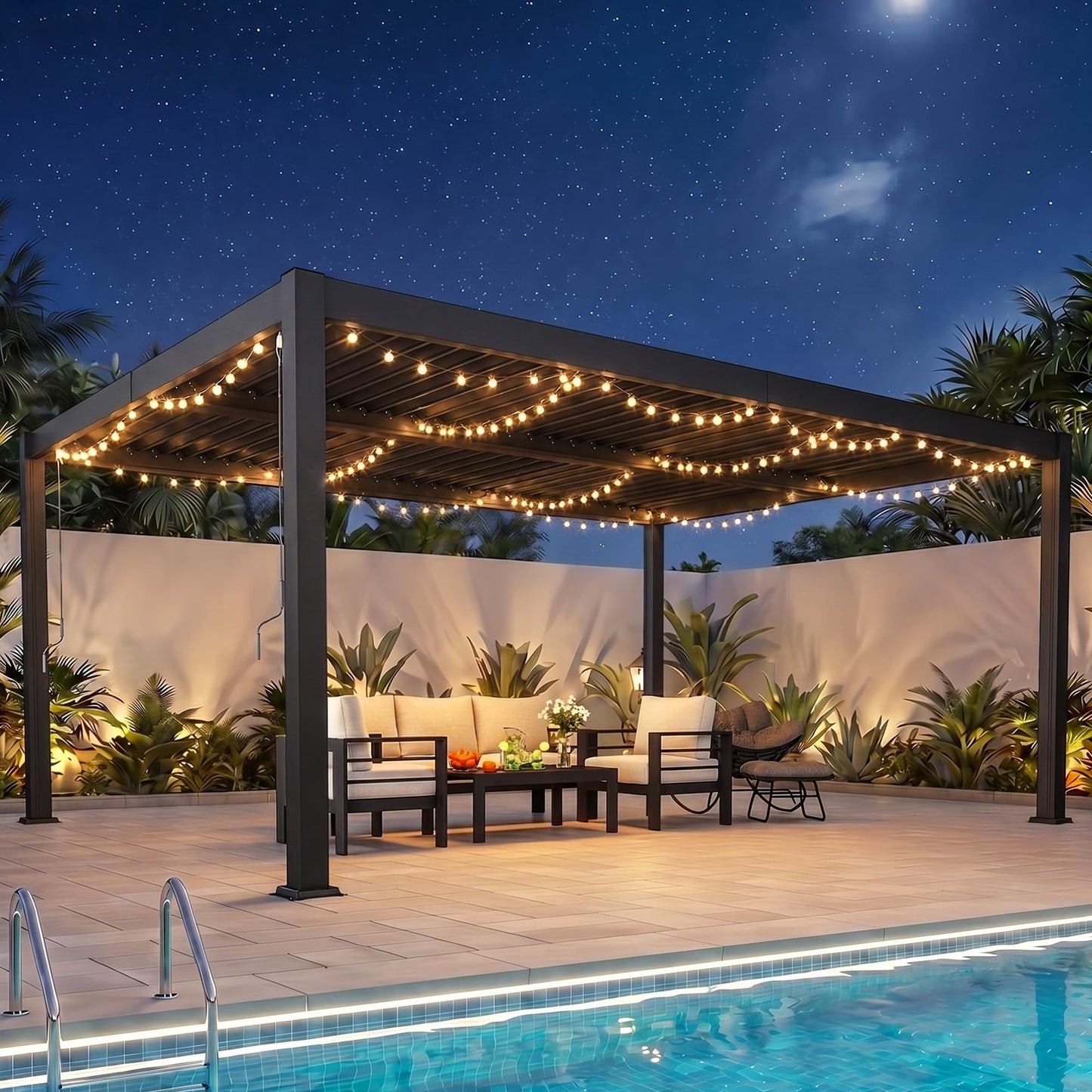 Louvered Pergola, 12' x 16' Outdoor Pergola, Metal Patio Gazebo with Adjustable Louvers Roof and Gutter System, Metal Hardtop Gazebo for Patio, Backyard, Deck, Garden, Dark Gray