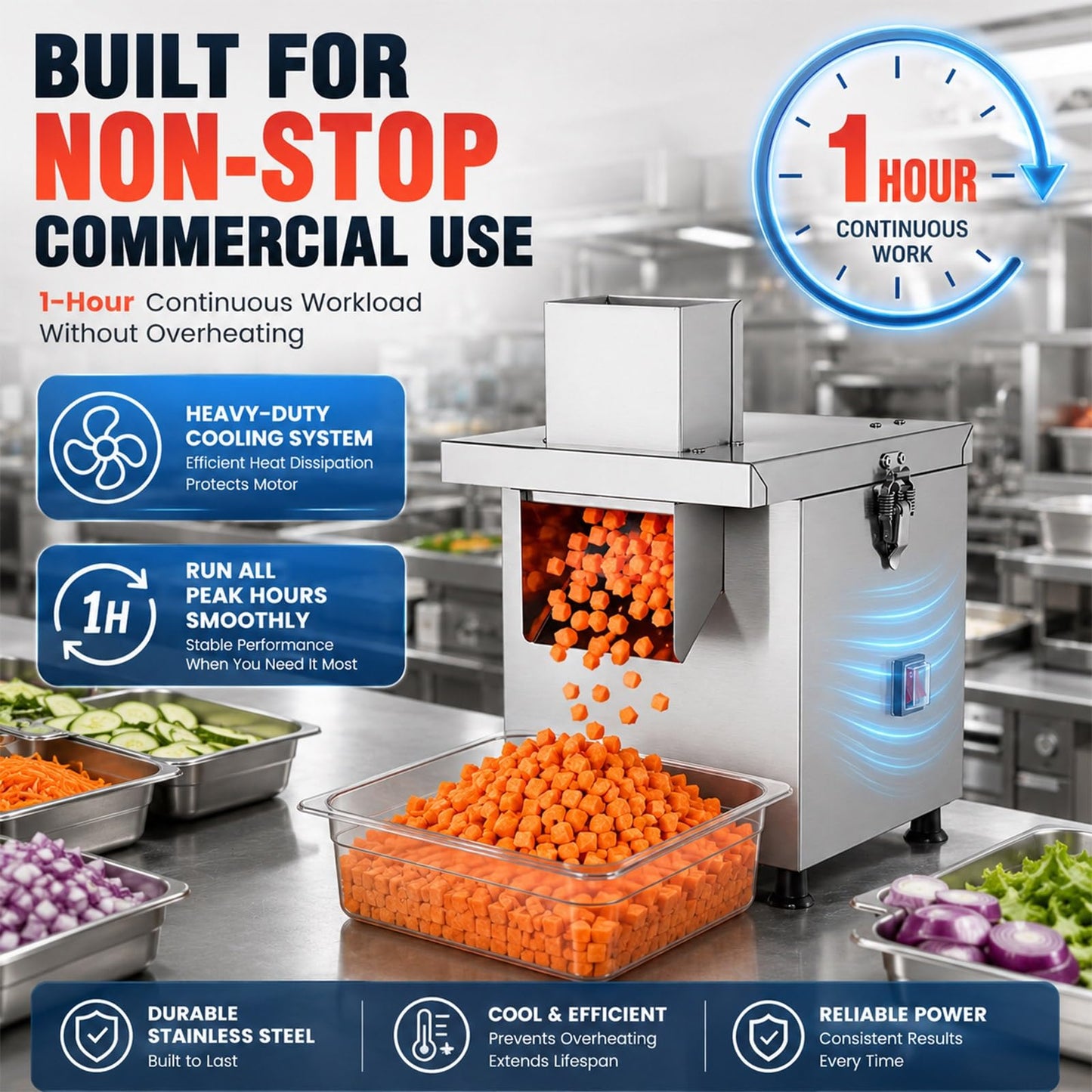 Commercial Vegetable Chopper Electric, Heavy Duty Stainless Steel Food Dicer Machine, Automatic Potato Chipper & Onion Cube Cutter with 5 Grid Blades for Restaurant Catering