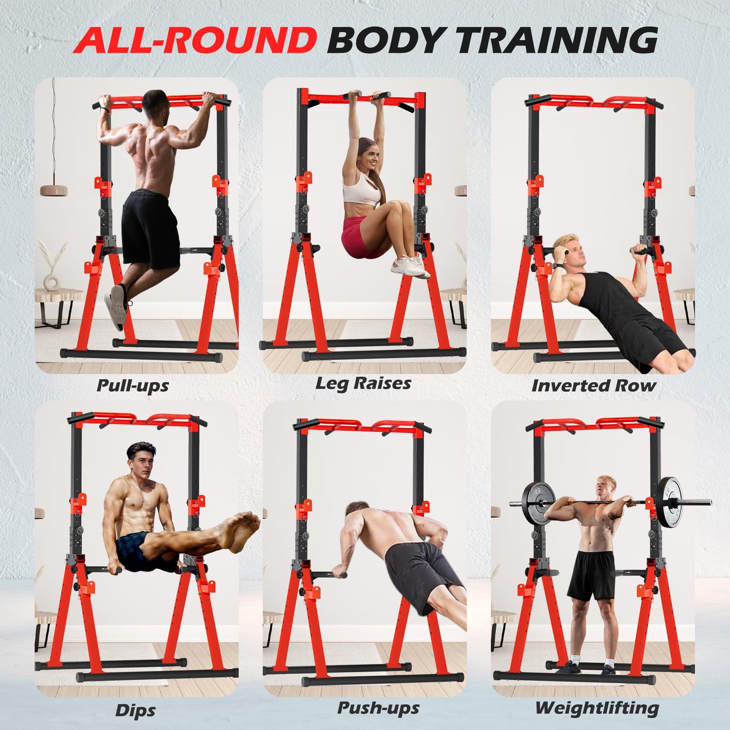 Aroha Foldable Power Tower Pull Up Bar Station, Multi-function Stable Pull Up Dip Station for Home Gym Strength Training Equipment