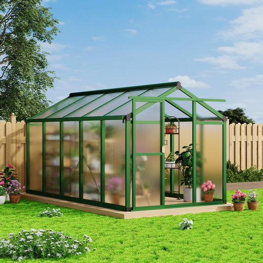6x10 FT Greenhouse - Large Aluminum Greenhouses for Outdoors, Heavy Duty Polycarbonate Greenhouse with Roof Vent&Ground Nails, Walk-in Green Houses for Garden, Backyard, Patio, Easy Assembly