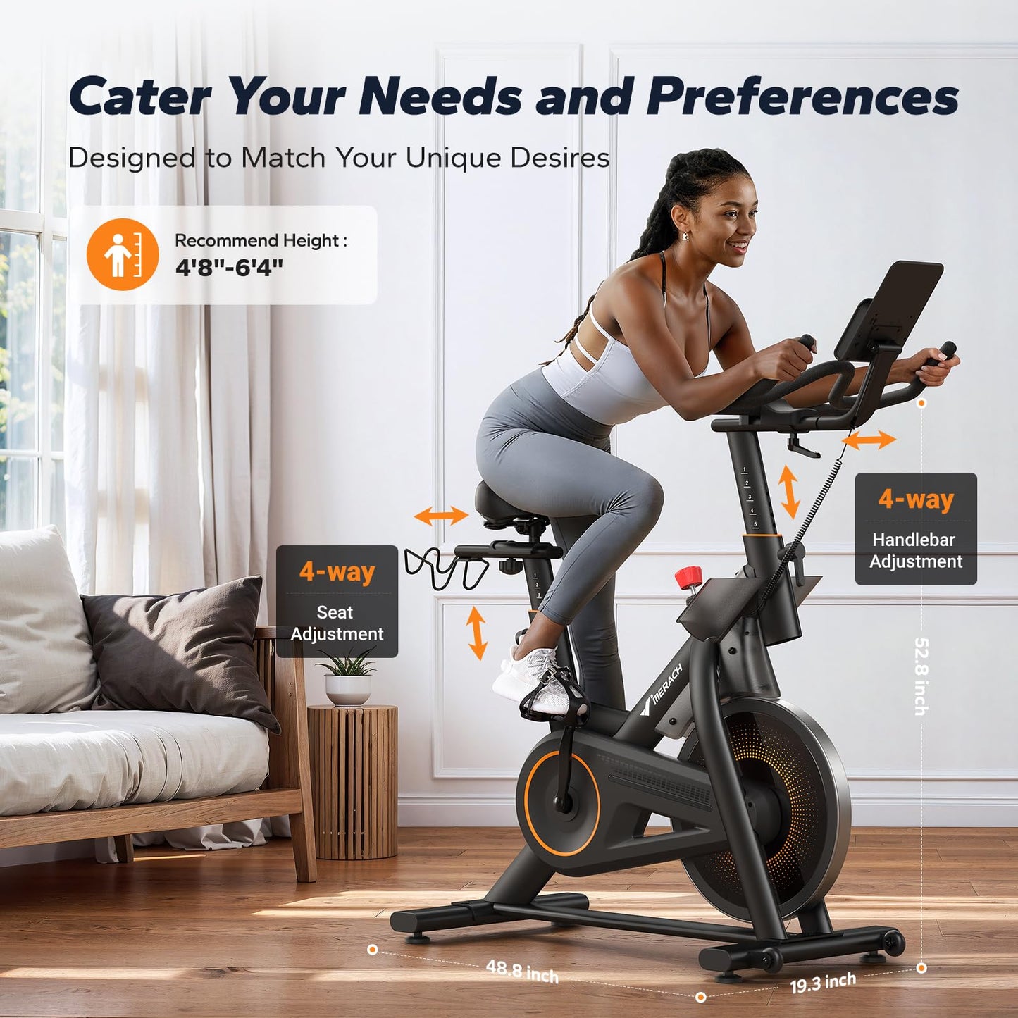 Merach Magnetic Exercise Bike, Heavy Duty Stationary Bike with Automated Resistance, 350 Lbs Weight Capacity, Low Noise Indoor Workout Bike for Home Gym with Self-Developed App