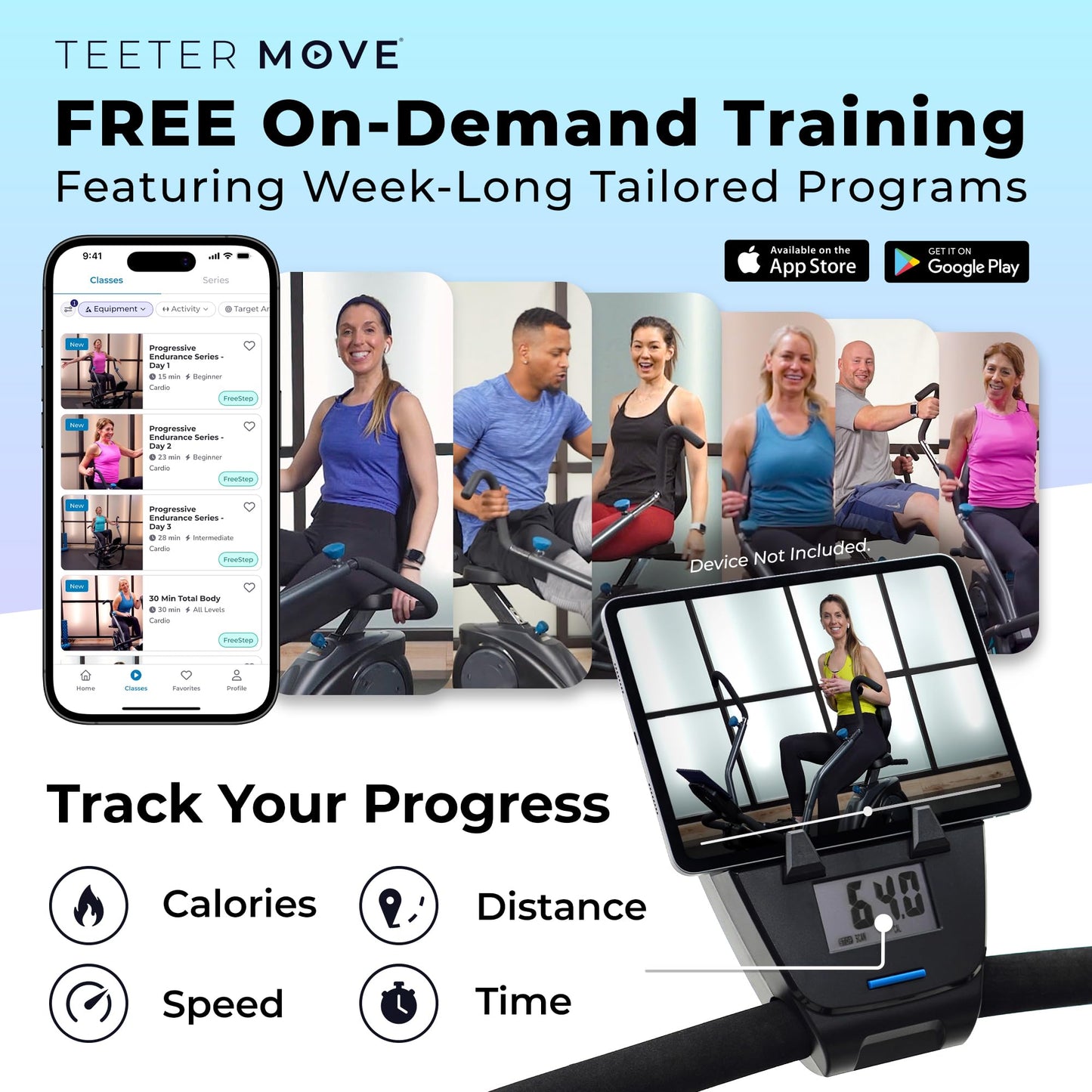 Teeter FreeStep Recumbent Cross Trainer Stepper, Zero-Impact Exercise Bike Alternative w/Patented Physical Therapy Stride, Up to 350lb, Free App w/Trainer Workouts
