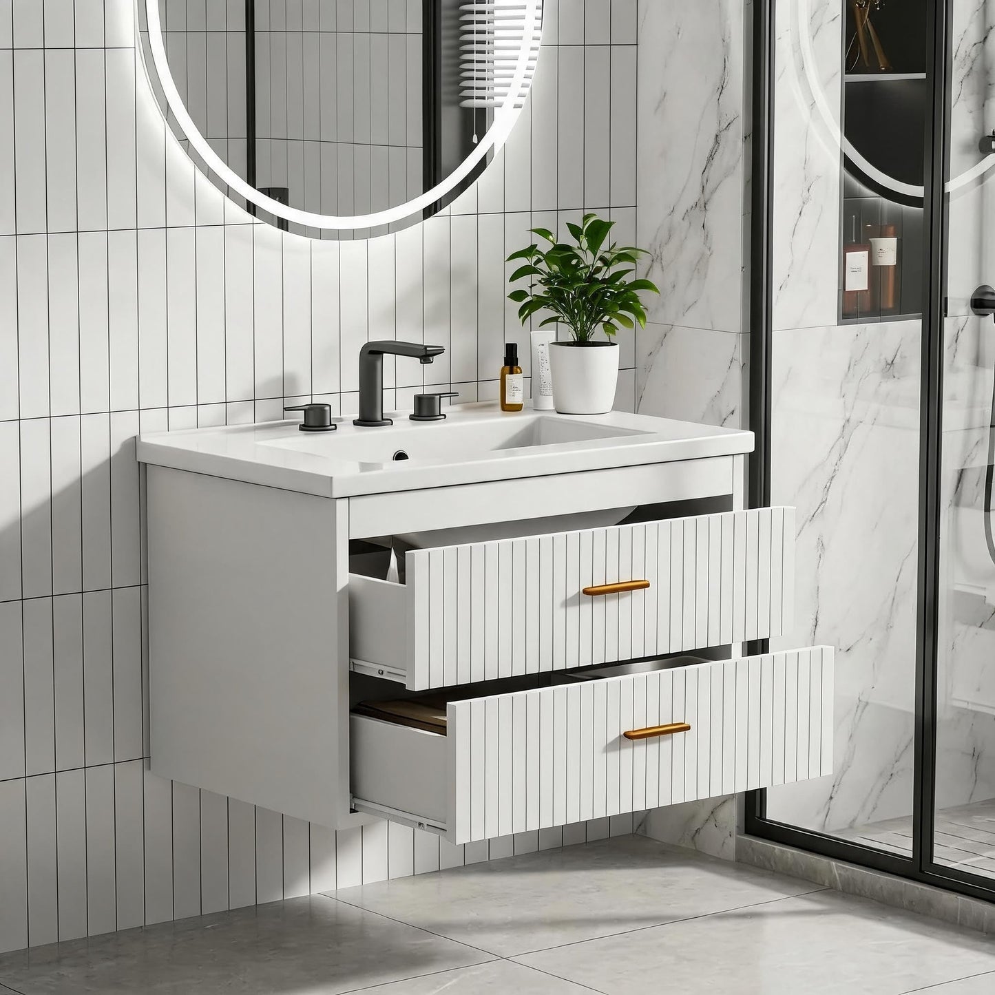 GarveeLife 24 Inch Floating Bathroom Vanity with Sink,Wall Mounted Storage Cabinet with 2 Drawers,Modern Vanity Combo for Bathroom,