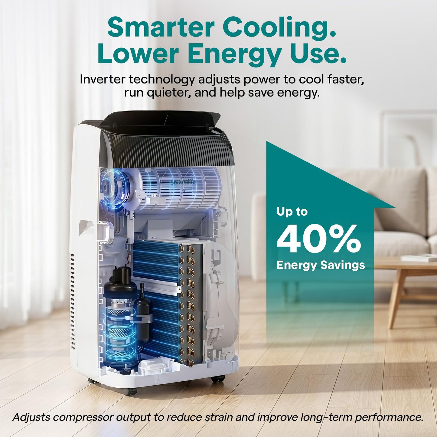SereneLife 16,000 BTU Inverter Portable Air Conditioner with Dehumidifier, Heat, & Fan | Dual Hose, Wi-Fi Enabled Portable AC Unit | Compact Standing Air Conditioner with Window Kit