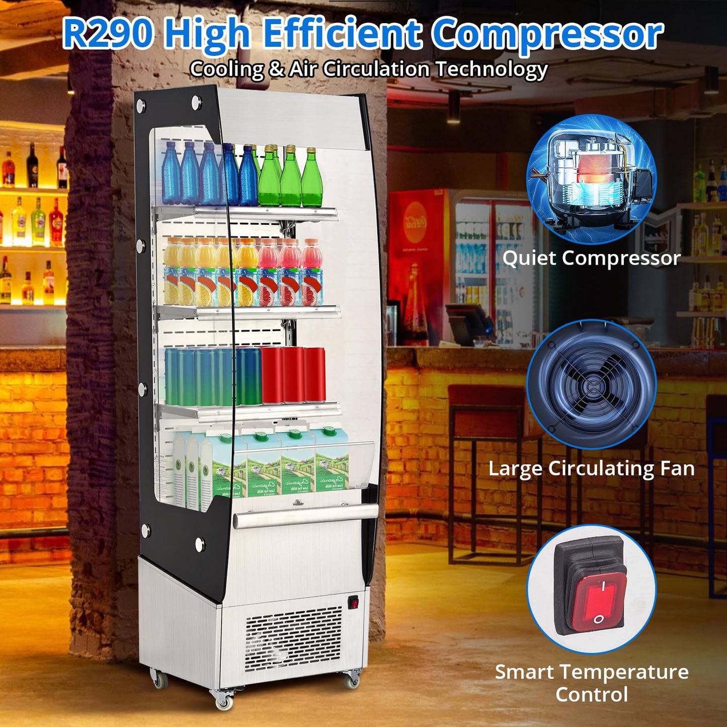 ActiveTrail 7.8 Cu.Ft Display Refrigerator Cabinet,Glass Door Commercial Fridge,LED Lighting & Adjustable Shelves,Double Glazed, White