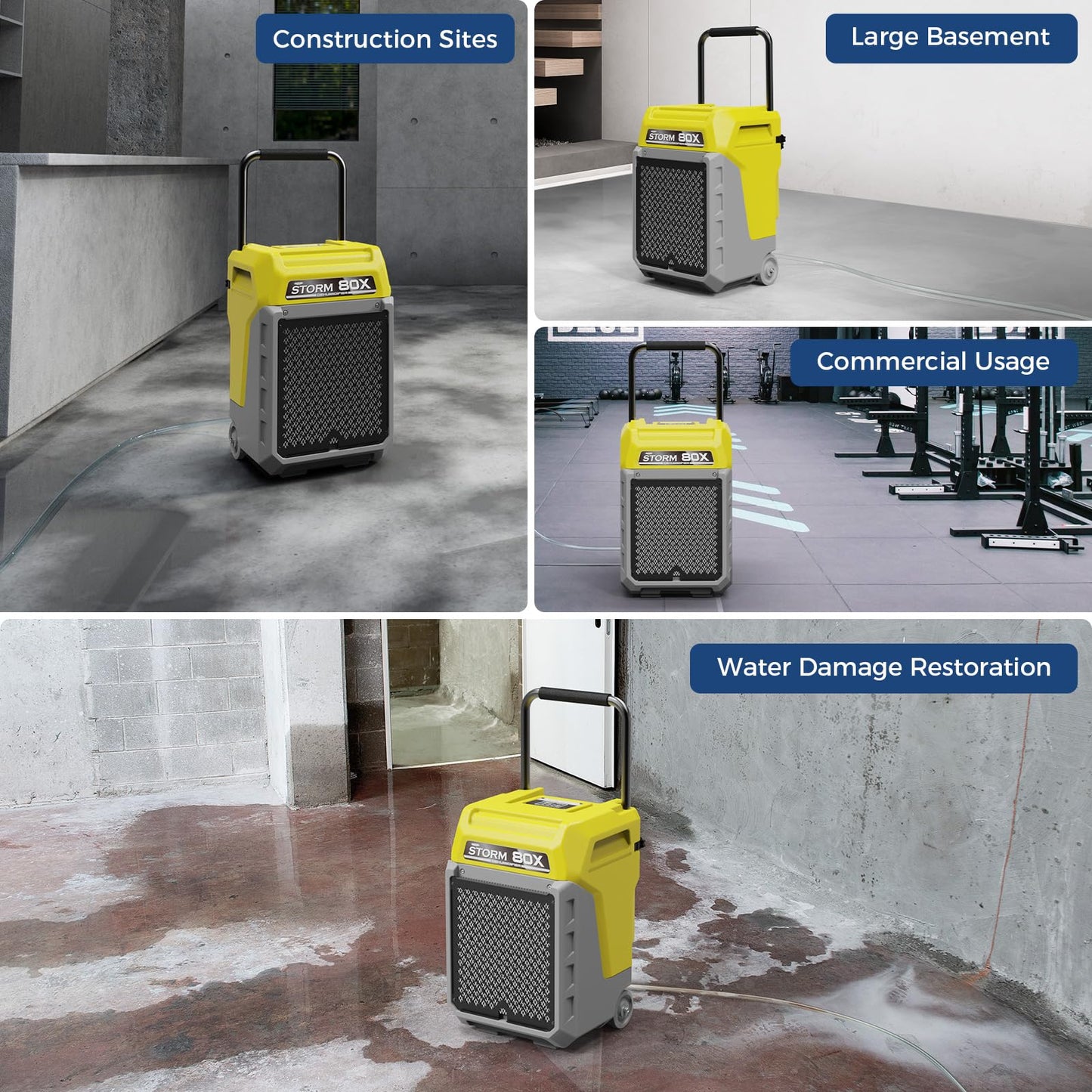 ALORAIR 170 PPD Commercial Dehumidifier with Pump & Drain Hose, LGR Industrial Use, Portable Dehumidifier with Wheels for Water Damage Restore, 6 Year Limited Warranty, Storm 80X (Yellow)