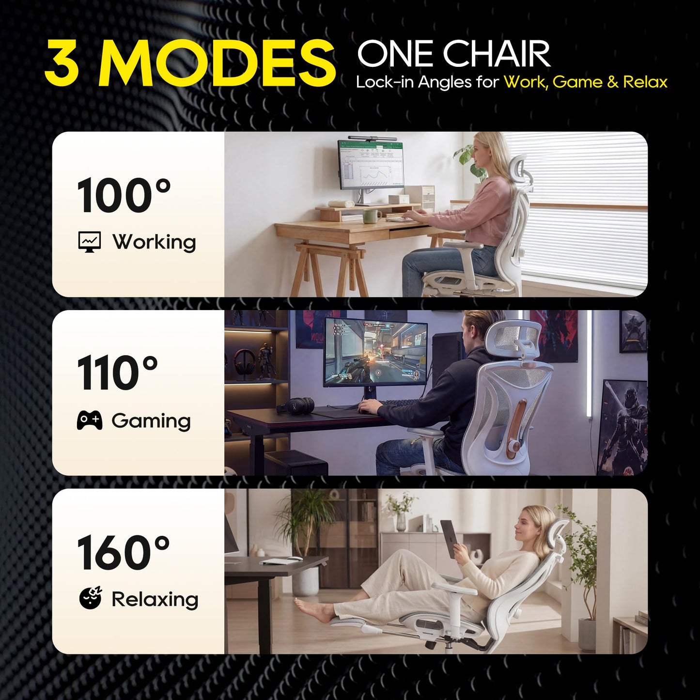 CYKOV Ergonomic Office Chair with Footrest - Adjustable Lumbar Support & Headrest, 90-160° Reclining Mesh Back Computer Chair - Home Office/Gaming, 350lbs Capacity (W-Grey, Mesh)