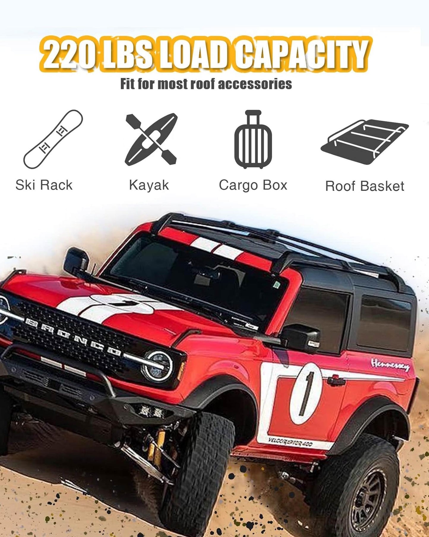Broaddict Roof Rack Cross Bar Fit for 2021-2025 2026 Ford Bronco 2 Door/4 Door Rooftop Cargo Accessories Luggage Rack (NOT for Bronco Sport) (Standard Rack (2/4-Door))