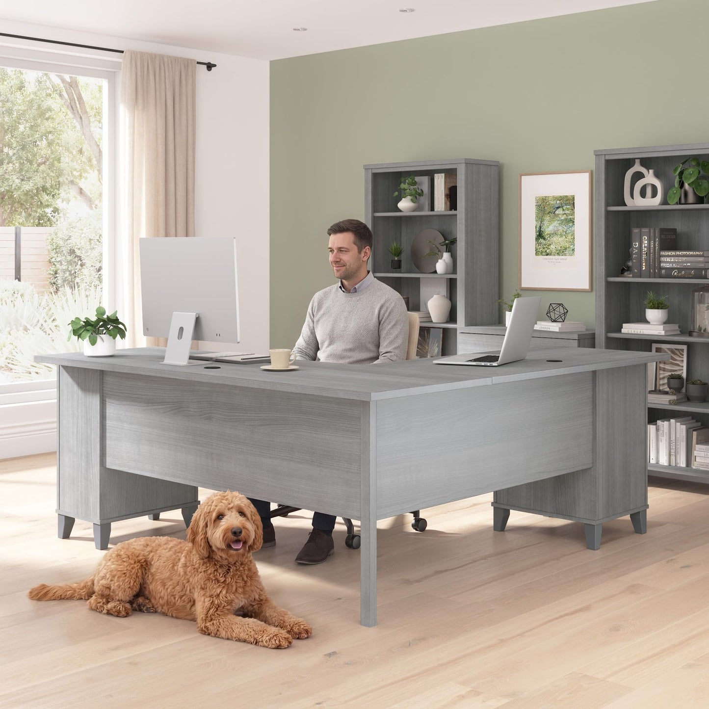 Bush Home 72-Inch L-Shaped Desk with Storage, Corner Computer Office Desk with File and Box Drawers, Home Office Workstation with Storage Cabinet, Somerset Collection, Platinum Gray