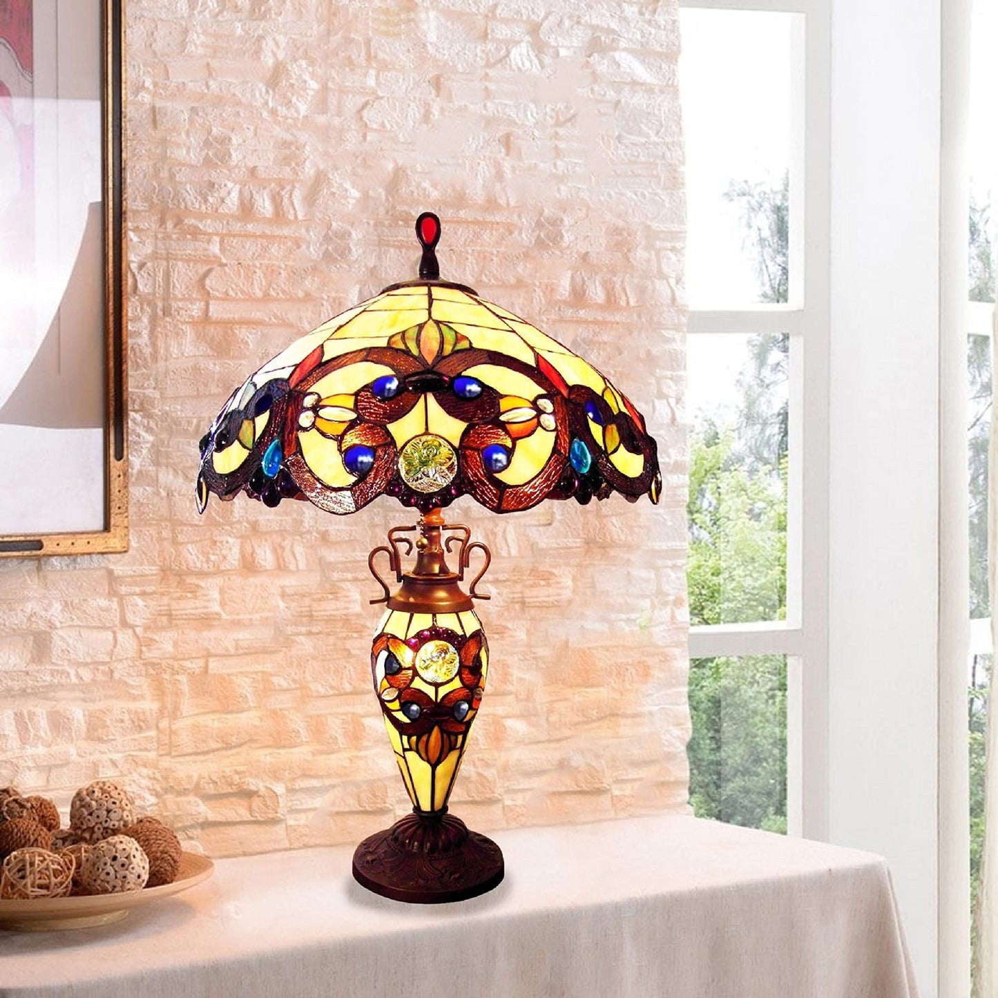 Chloe Lighting 3 Light Victorian Table Lamp Multicolor Glass 18in Wide Model CH18648AV18-DT3