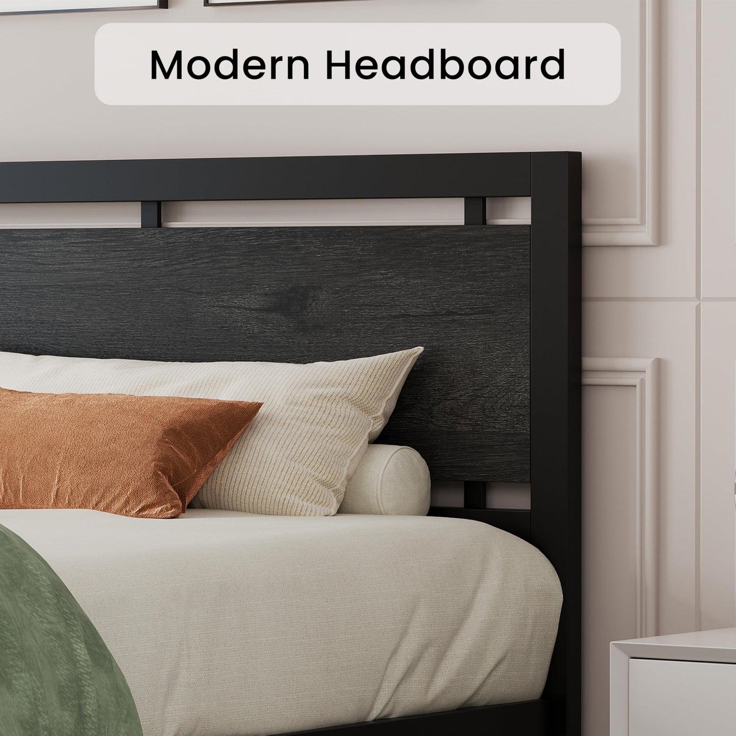 LIKIMIO King Bed Frame with Headboard and Footboard, Metal Strong Supports, Easy Assembly, Noise-Free, No Box Spring Needed, Charcoal Grey