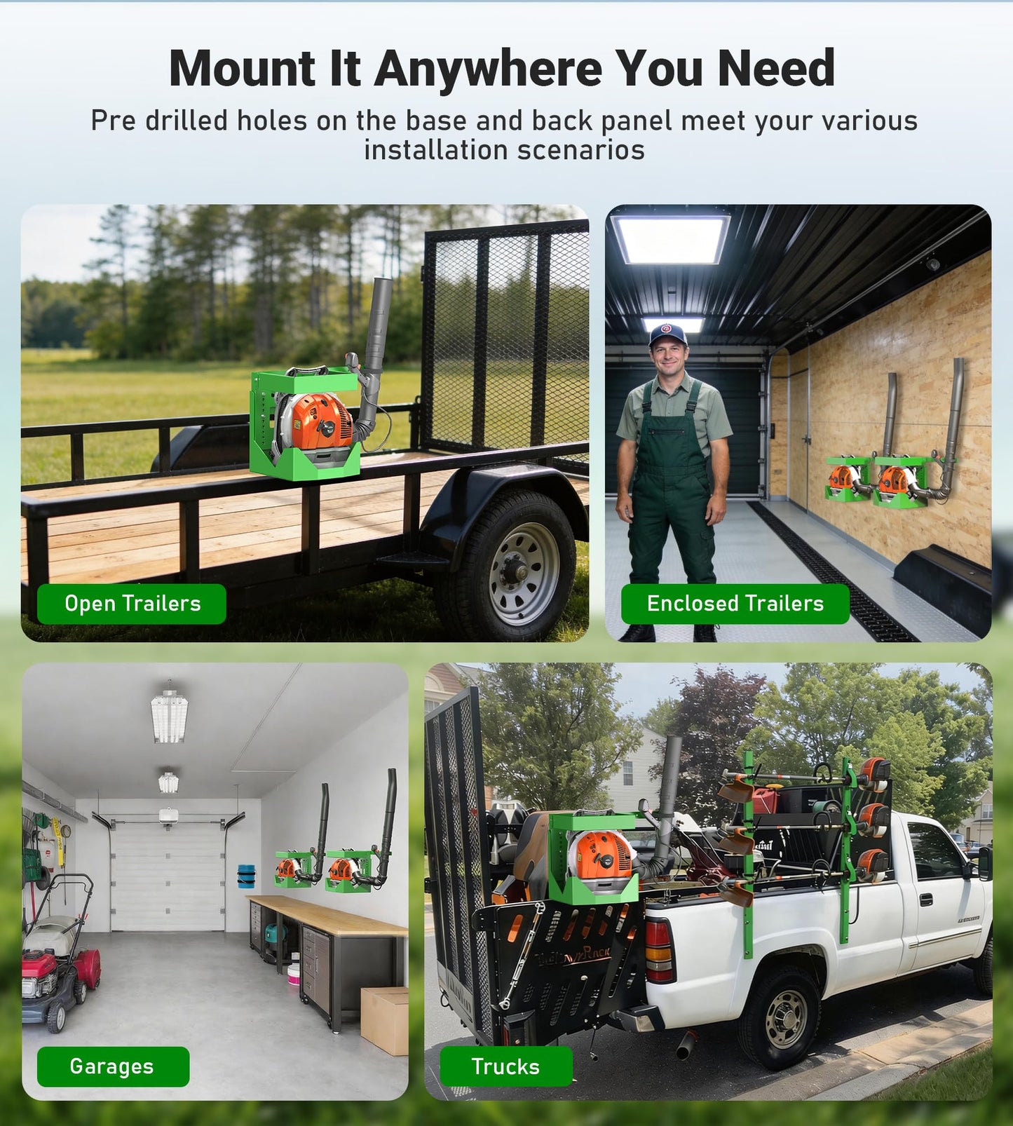 ELITEWILL Adjustable Trailer Backpack Blower Rack Holder Lockable Frame-Style Enclosure Fit for Stihl Echo Husqvarna Leaf Back Pack Blowers for Open/Enclosed Trailers Landscape Trucks & Garage