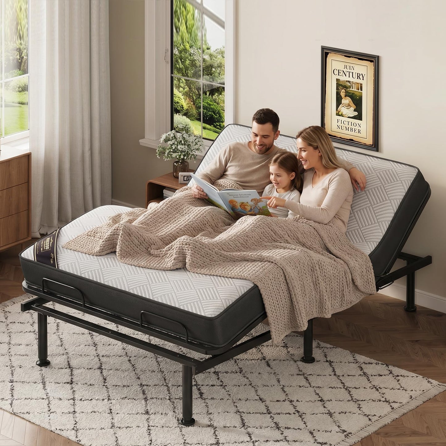 Full Size Adjustable Bed with 13CM Memory Mattress, Electric Adjustable Bed Frame with Remote, Ergonomic Bed Base with Head & Foot Incline,Zero Gravity, 4 Height-Adjustable Legs, Easy Assembly