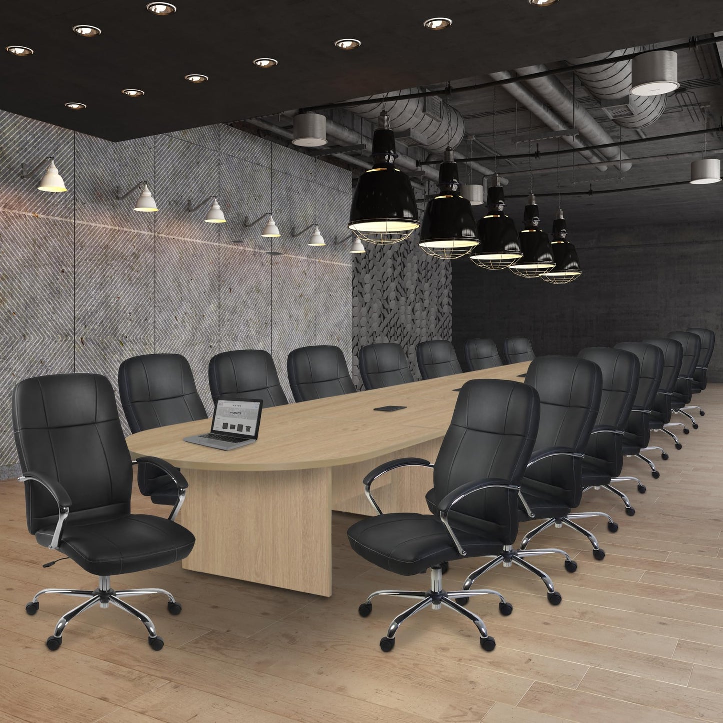 Romig Legacy 20 ft Racetrack Laminate Conference Table with 3 Charging Ports- Noble Oak