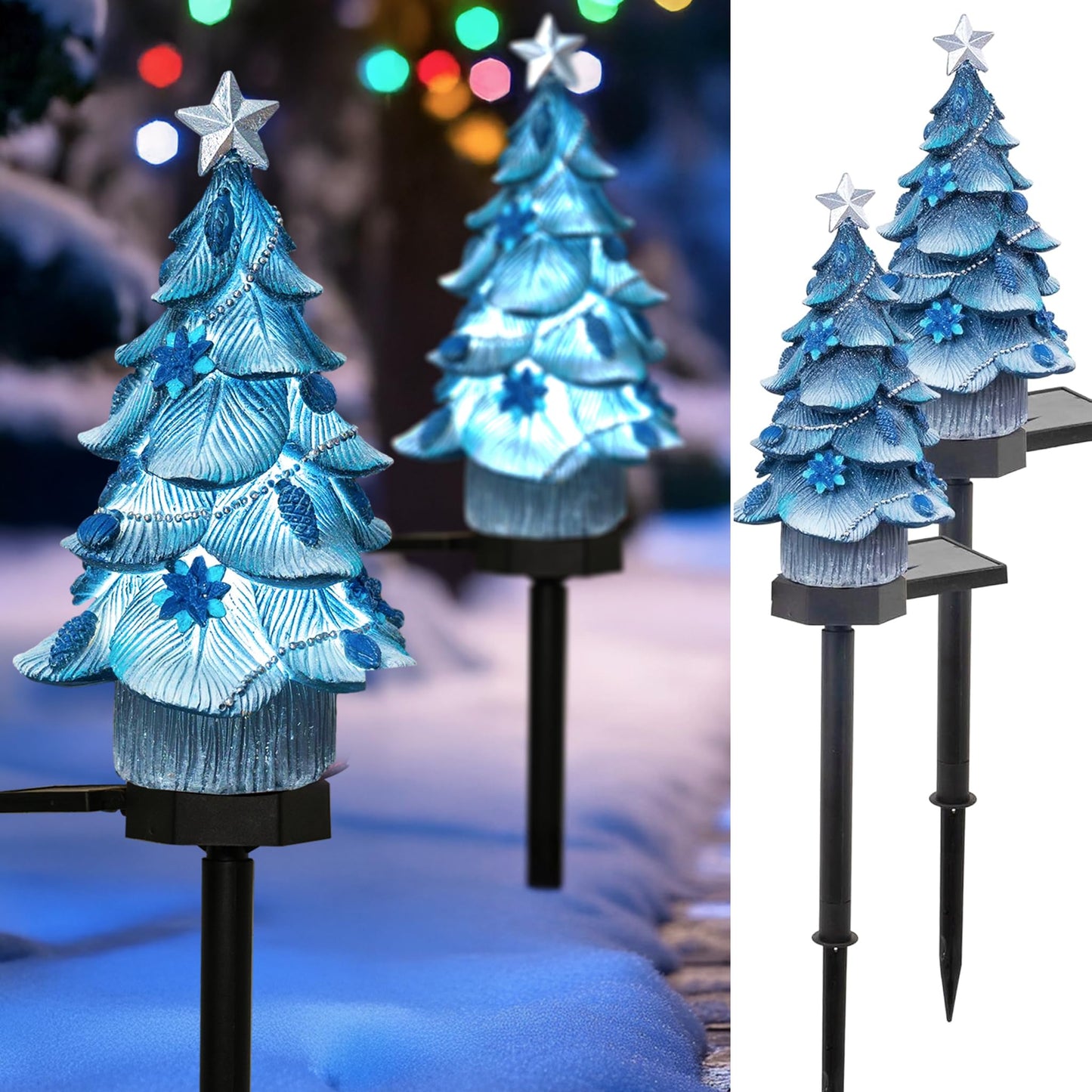 Dazzle Bright Solar Powered Fairy Garden Lights, Resin Xmas Tree Pathway Stakes, Blue, 2 Pack