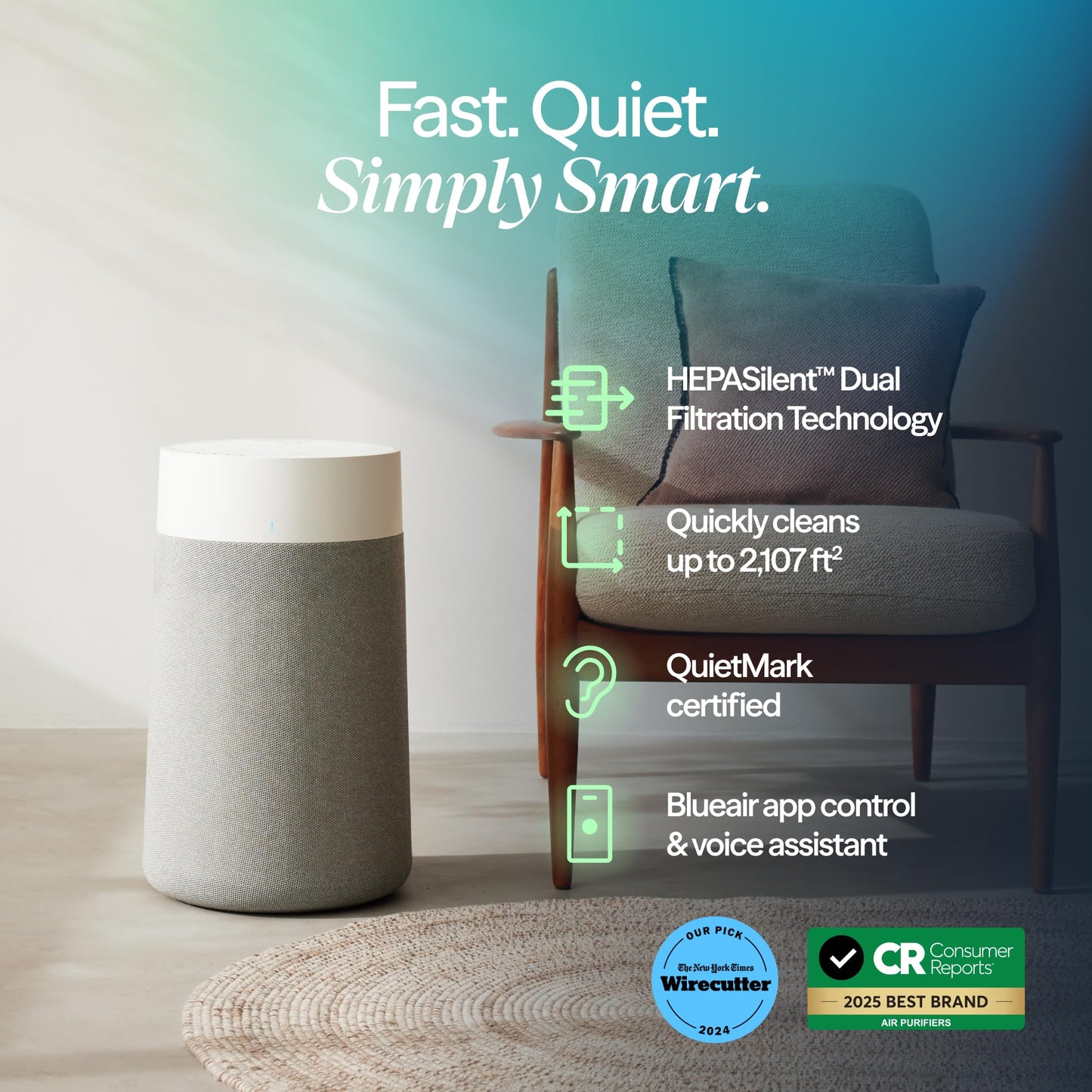 BLUEAIR Blue Pure 311i Max Smart Air Purifier for Medium Rooms up to 2,107 Sq Ft HEPASilent Air Cleaner for Pets Allergies Smoke & Dust WiFi Air Purifier with Auto Mode Quiet Air Purifier for Bedroom