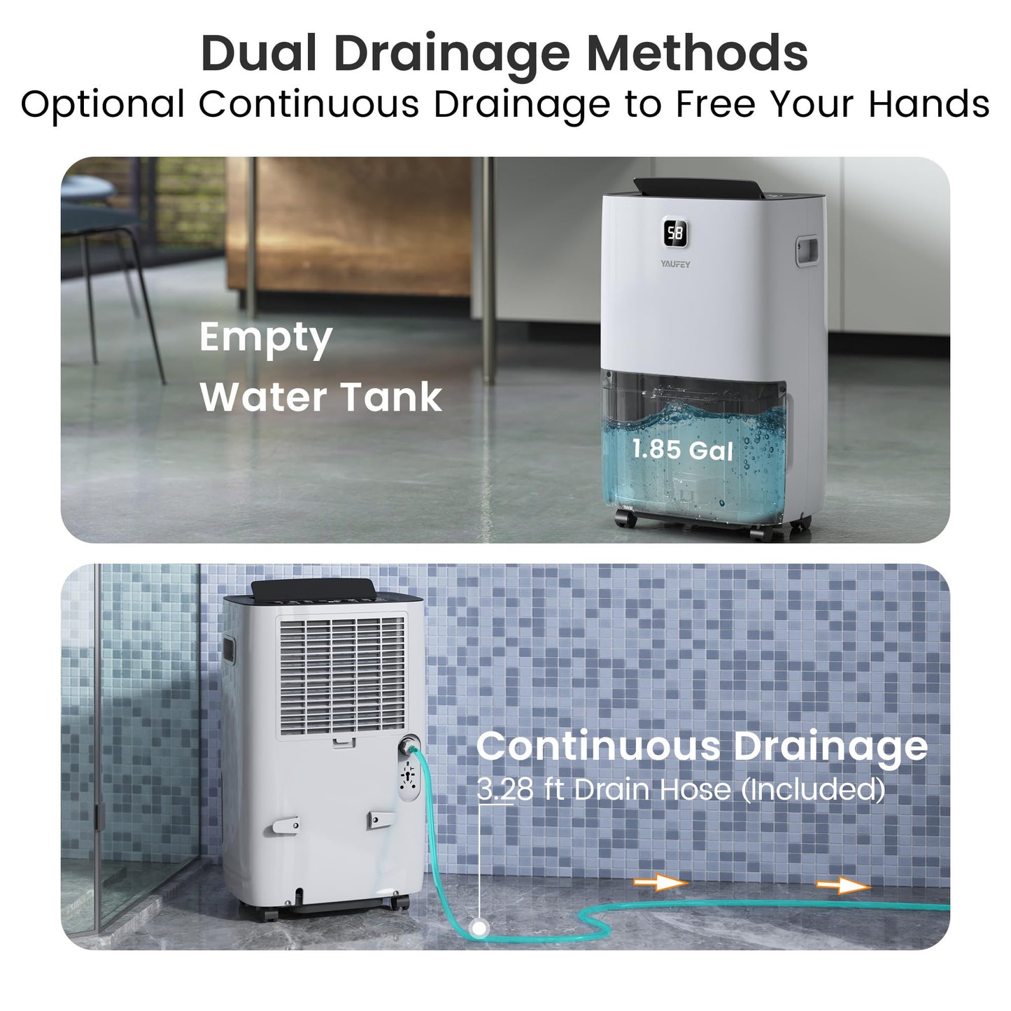 Yaufey 150 Pints Dehumidifier with Pump for Home, Basement and Large Room up to 7000 Sq. Ft., With Drain Hose, Timer, Intelligent Humidity Control and Large Water Tank