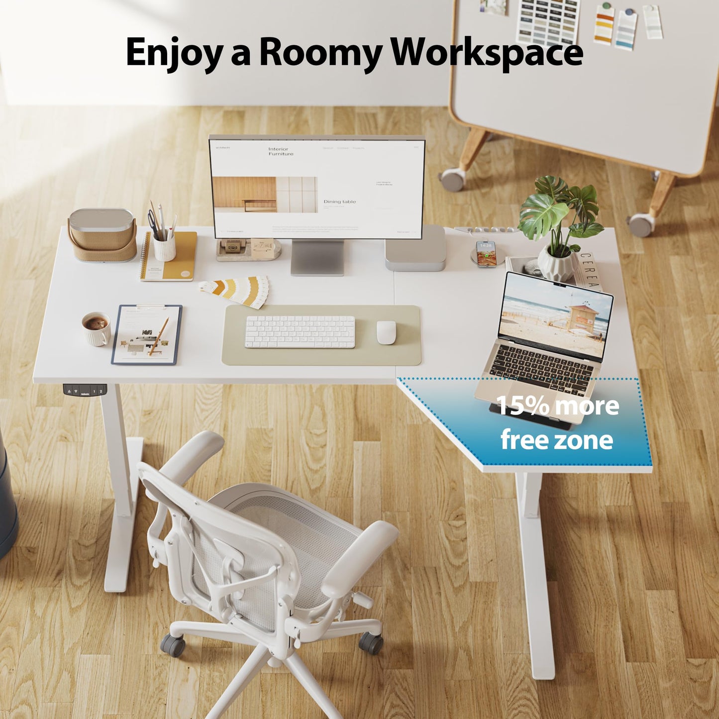 Agilestic Electric Standing Desk, Height Adjustable Desk, 59 x 35 Inch Sit Stand up for Work Office Home, L Shaped Ergonomic Rising Computer Table with Memory Preset, White