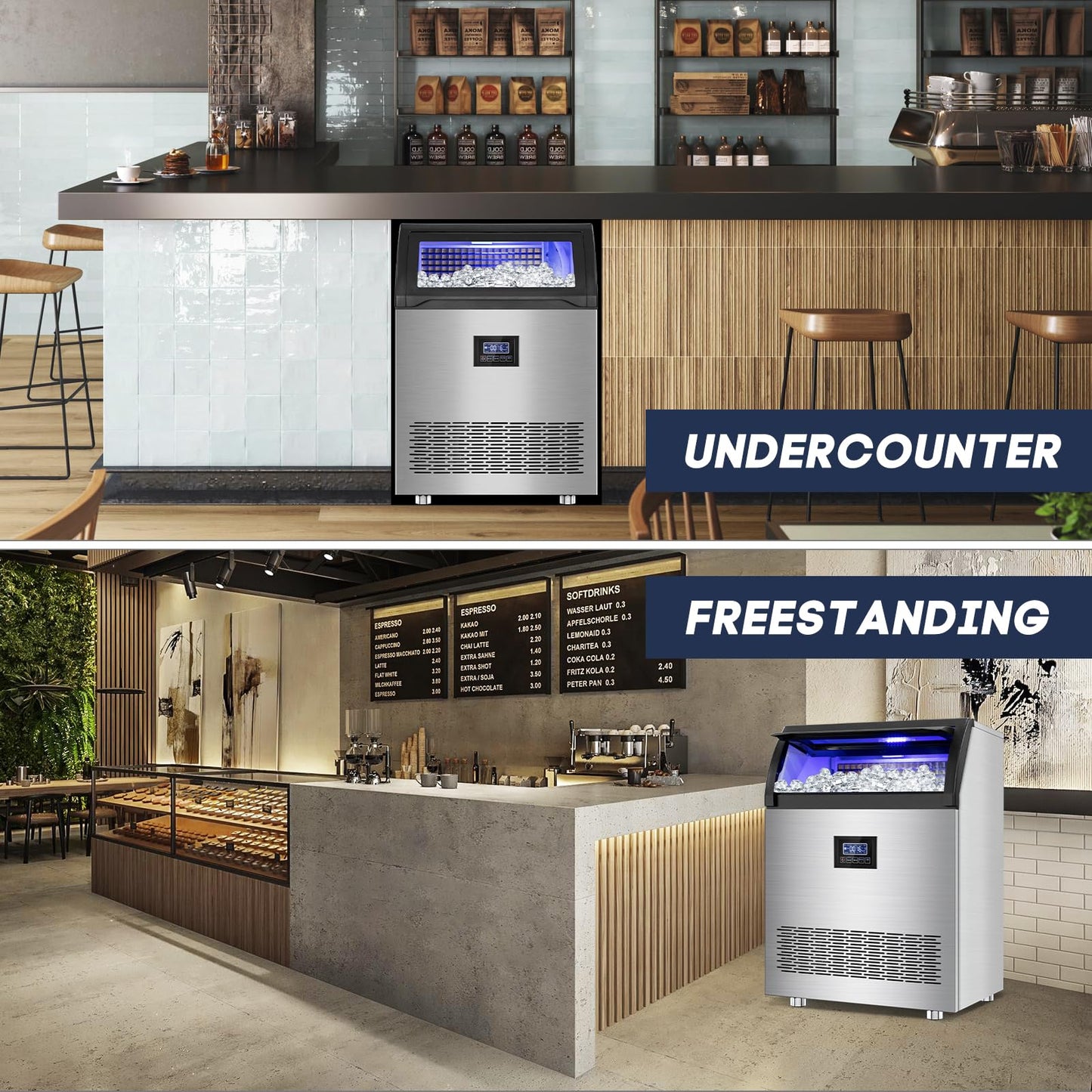 SOZT® Commercial Ice Maker Machine 360LBS/24H, Stainless Steel Under Counter Ice Machine with 80LBS Storage Bin, Self-Cleaning Freestanding Ice Cube Maker for Restaurant, Bar, Home, Office
