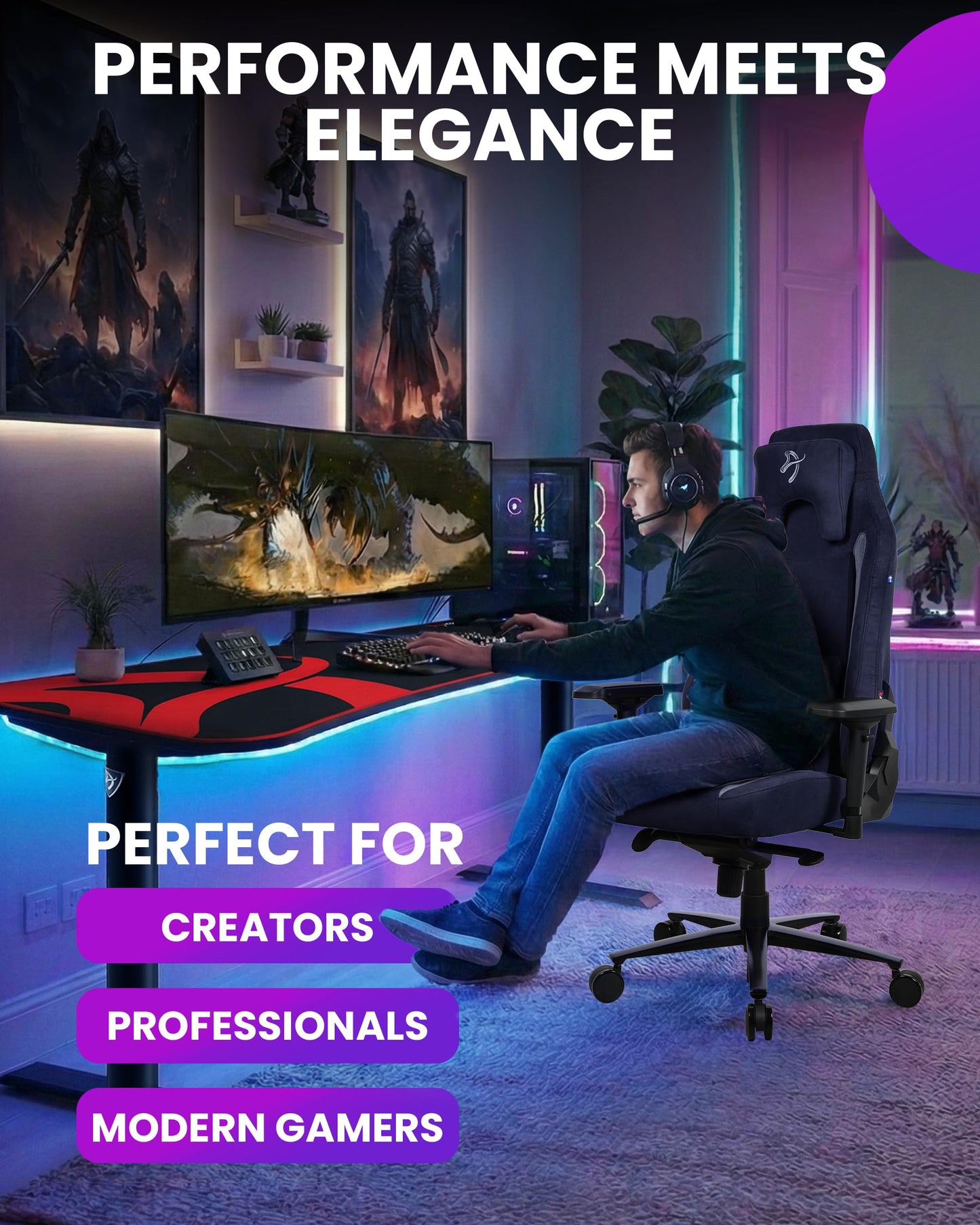 Arozzi Vernazza Supersoft Upholstery Material has a Unique Velvety Texture that is Fluid-Repellant and Breathable with Memory Foam Lumbar Support and 4D Armrest for Office and Gaming Chair - Black