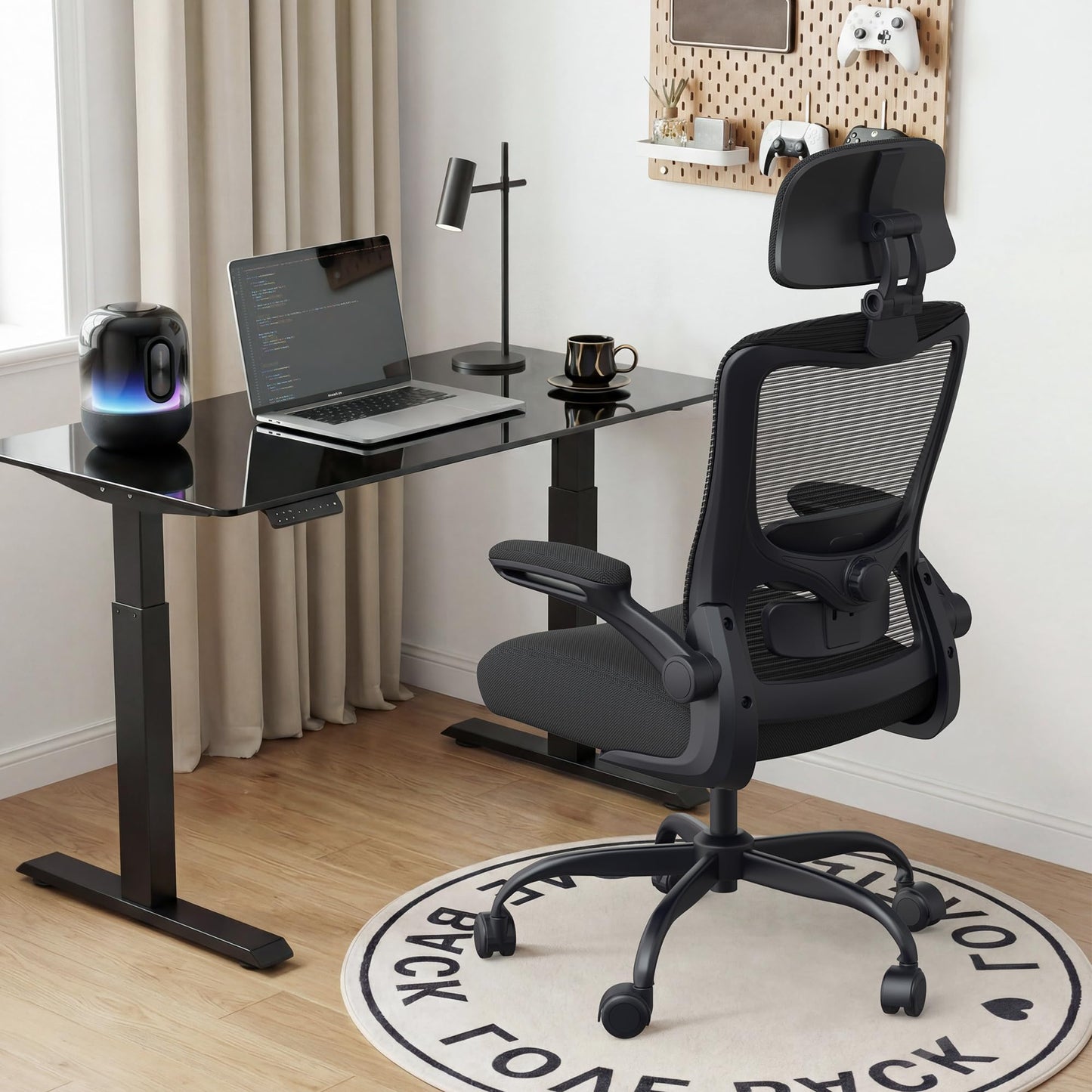 Ergonomic Office Chair, High Back Mesh Office Chair with Adjustable Lumbar Support, Flip-Up Armrests, Swivel Computer Desk Chair for Home Office