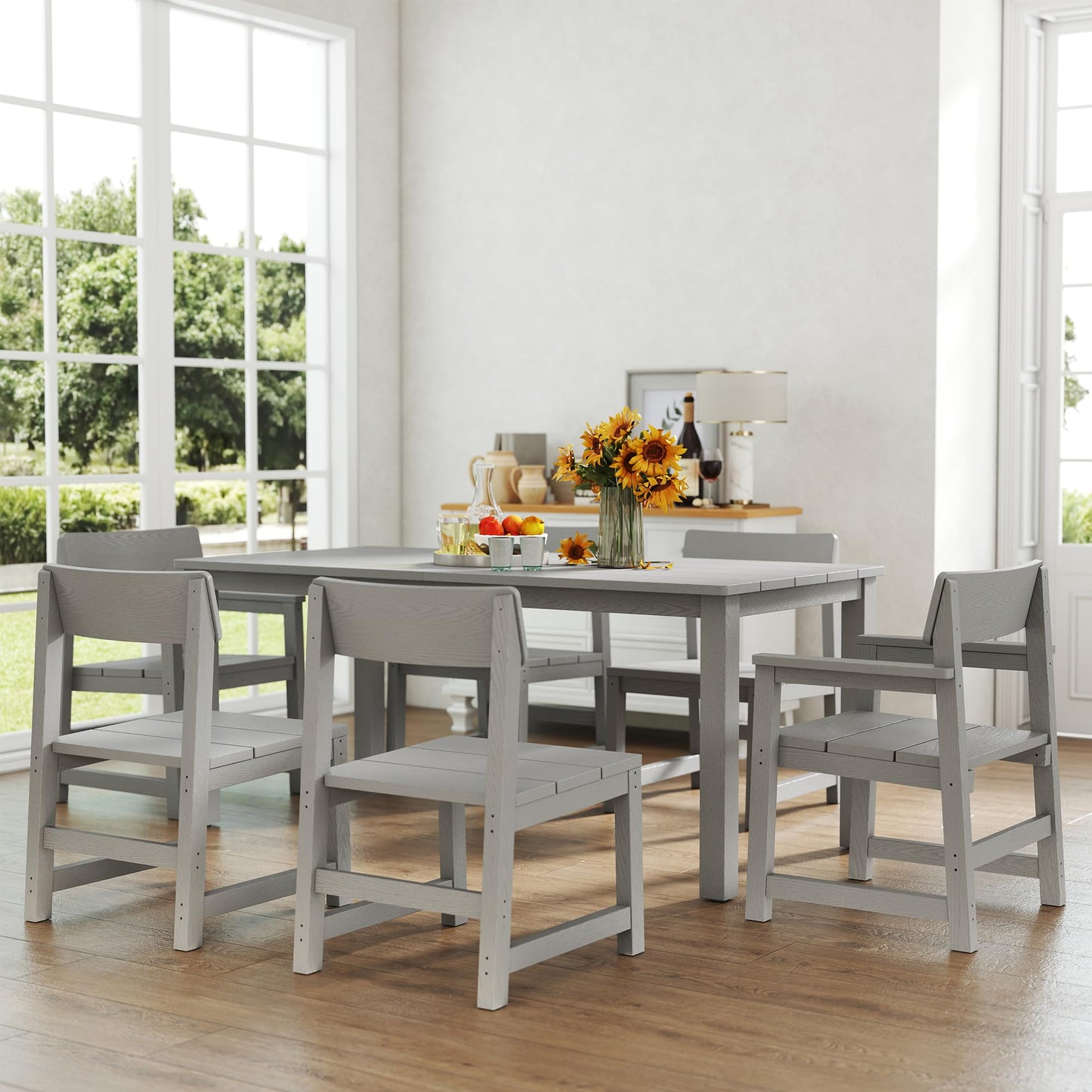 Jocoevol 9 Piece Patio Dining Sets for 8 HIPS Outdoor Dining Table Set with Umbrella Hole Table and 8 Chairs Furniture for Backyard Poolside Garden, Grey