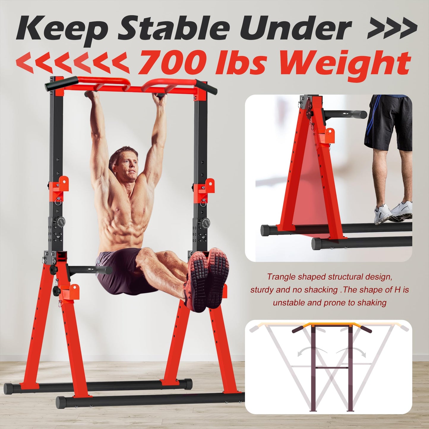 Aroha Foldable Power Tower Pull Up Bar Station, Multi-function Stable Pull Up Dip Station for Home Gym Strength Training Equipment