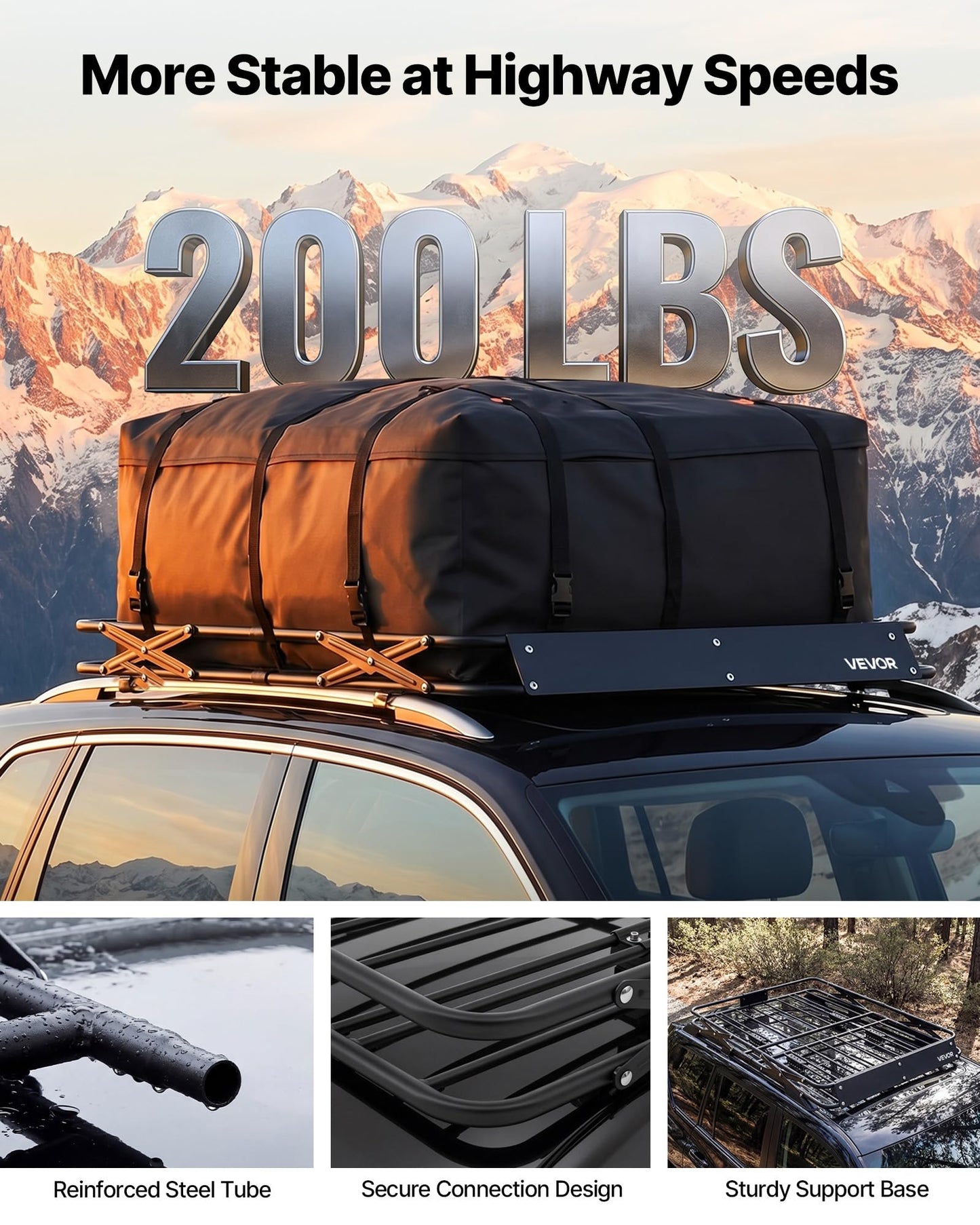 VEVOR Roof Rack Basket with Cargo Bag, 51 x 36 x 4 in, Roof Top Carrier Basket with Folding Design, 200 lbs Capacity, All-Weather Car Top Luggage Holder, Universal Fit for SUV Truck Car